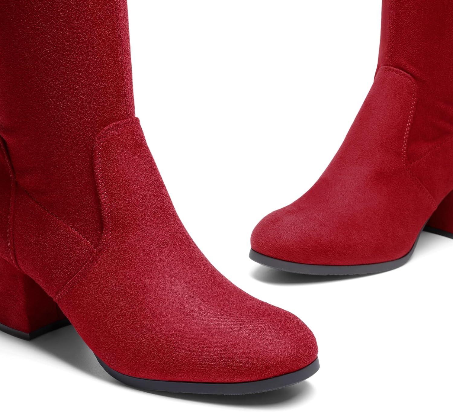 imageDREAM PAIRS Womens Laurence Over The Knee Thigh High Chunky Heel Boots Long Stretch Sexy Fall BootsRed