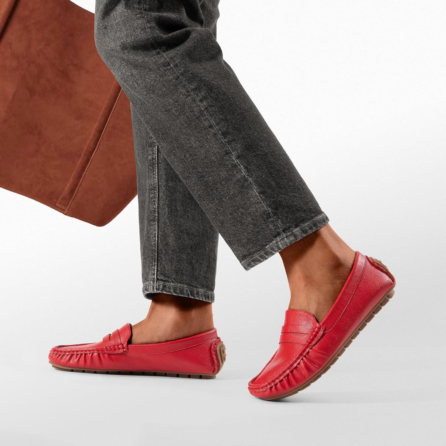 imageDREAM PAIRS Womens Loafers Penny Loafer Slip on Casual Dressy Comfortable Business Work Office Moccasins Driving Loafer ShoesRed