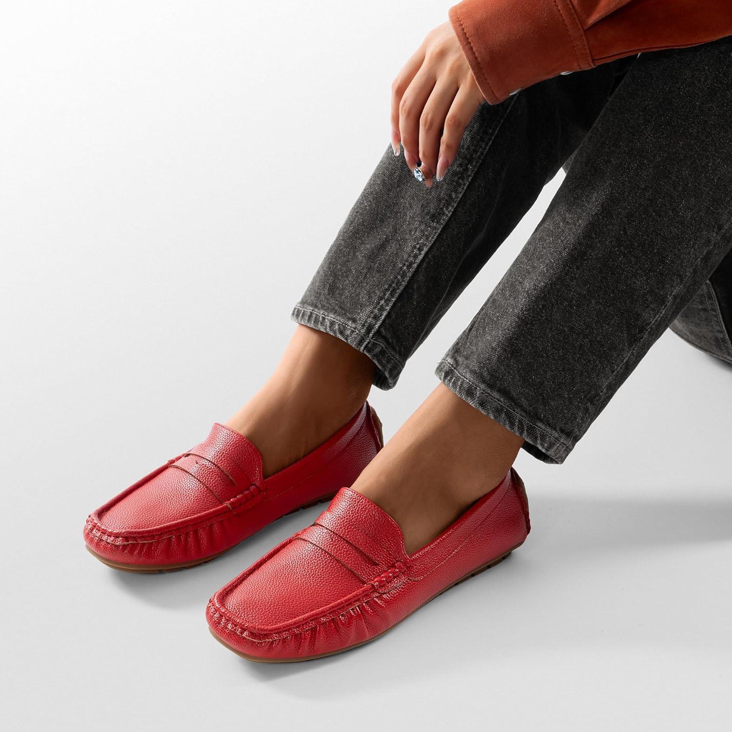 imageDREAM PAIRS Womens Loafers Penny Loafer Slip on Casual Dressy Comfortable Business Work Office Moccasins Driving Loafer ShoesRed