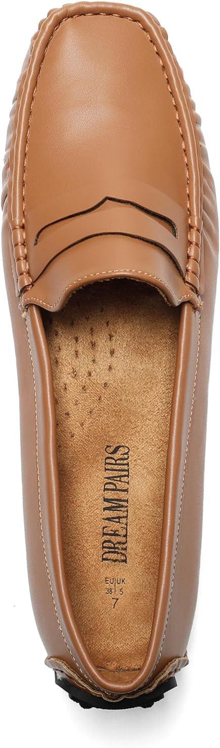 imageDREAM PAIRS Womens Loafers Penny Loafer Slip on Casual Dressy Comfortable Business Work Office Moccasins Driving Loafer ShoesTan