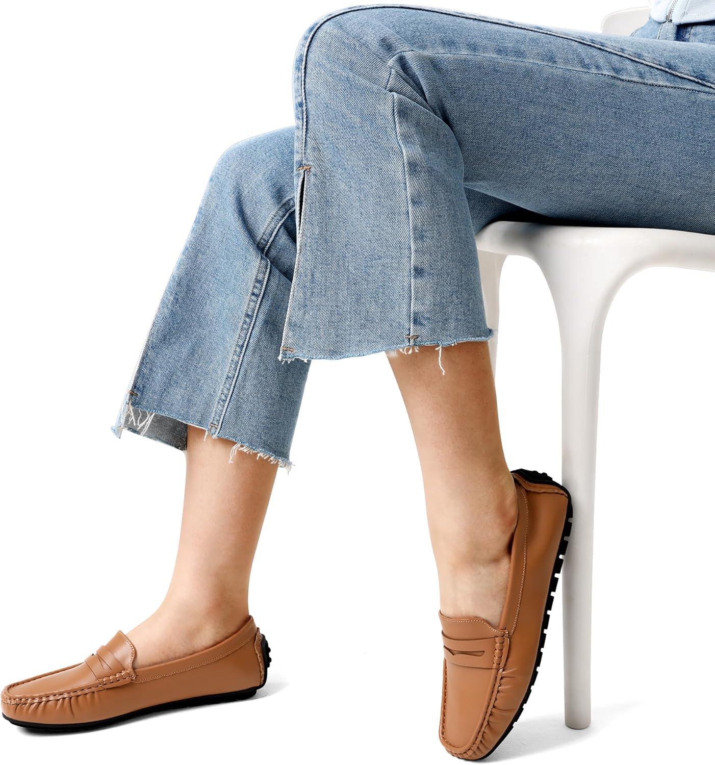 imageDREAM PAIRS Womens Loafers Penny Loafer Slip on Casual Dressy Comfortable Business Work Office Moccasins Driving Loafer ShoesTan