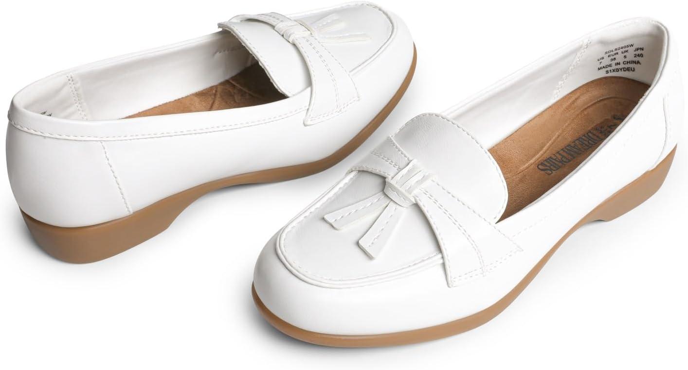 imageDREAM PAIRS Womens Loafers Slip On Comfortable Dressy Casual Business Work Office Arch Support Loafer Shoes with Tassel DecorationWhite