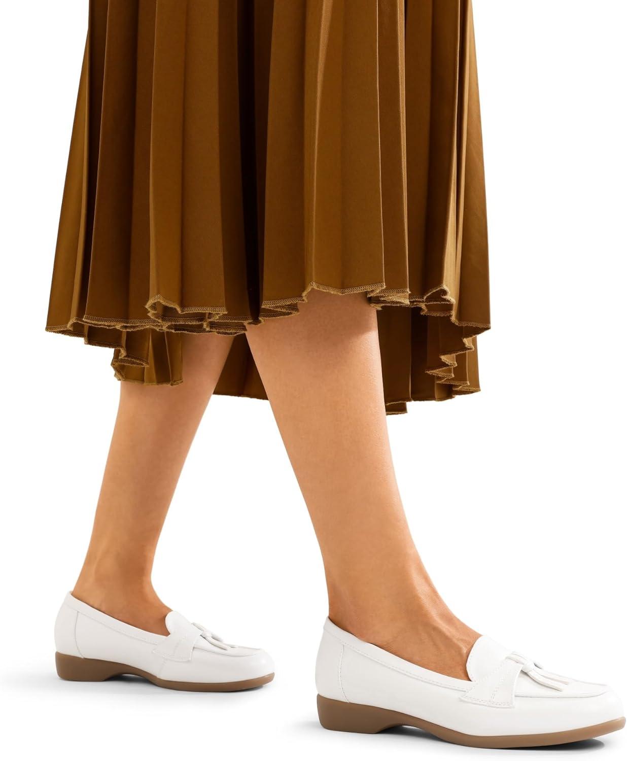 imageDREAM PAIRS Womens Loafers Slip On Comfortable Dressy Casual Business Work Office Arch Support Loafer Shoes with Tassel DecorationWhite