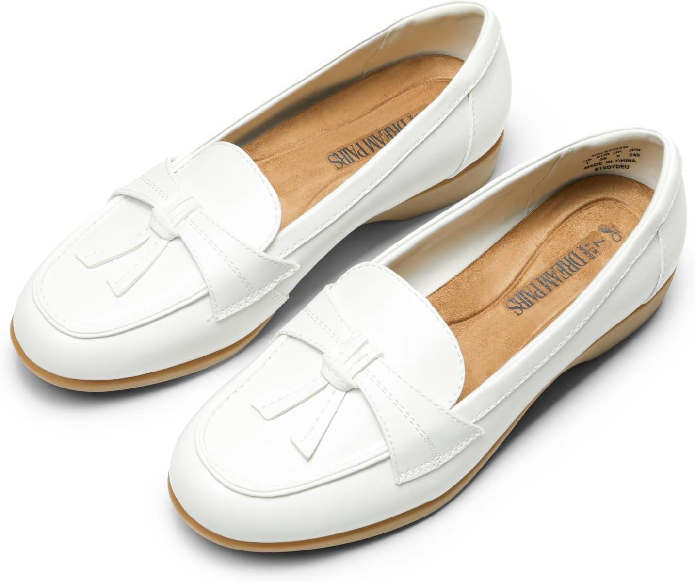 imageDREAM PAIRS Womens Loafers Slip On Comfortable Dressy Casual Business Work Office Arch Support Loafer Shoes with Tassel DecorationWhite