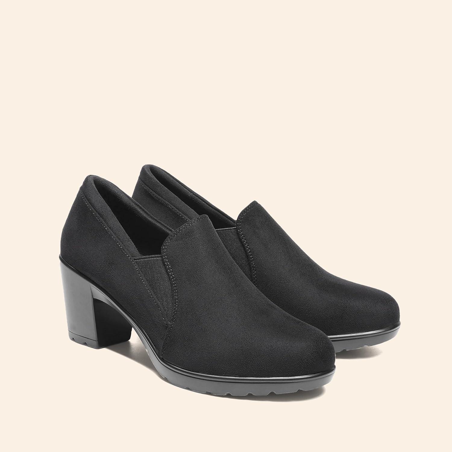 imageDREAM PAIRS Womens Low Chunky Block Heels Pumps Comfortable Slipon Heeled Loafers Dress Work Shoes for Office Business LOLABlackSuede