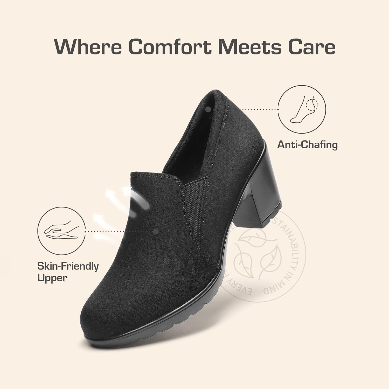 imageDREAM PAIRS Womens Low Chunky Block Heels Pumps Comfortable Slipon Heeled Loafers Dress Work Shoes for Office Business LOLABlackSuede