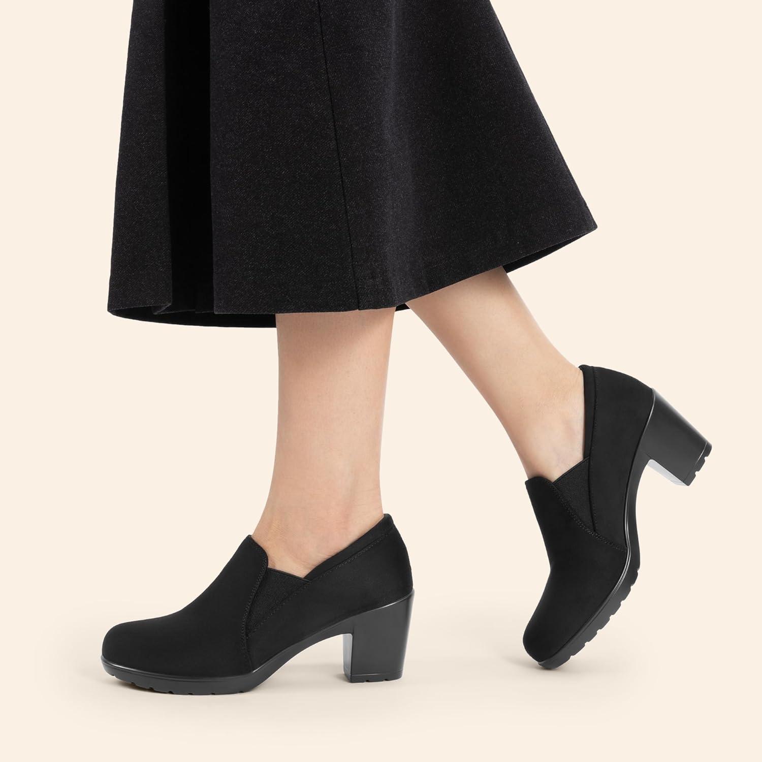 imageDREAM PAIRS Womens Low Chunky Block Heels Pumps Comfortable Slipon Heeled Loafers Dress Work Shoes for Office Business LOLABlackSuede