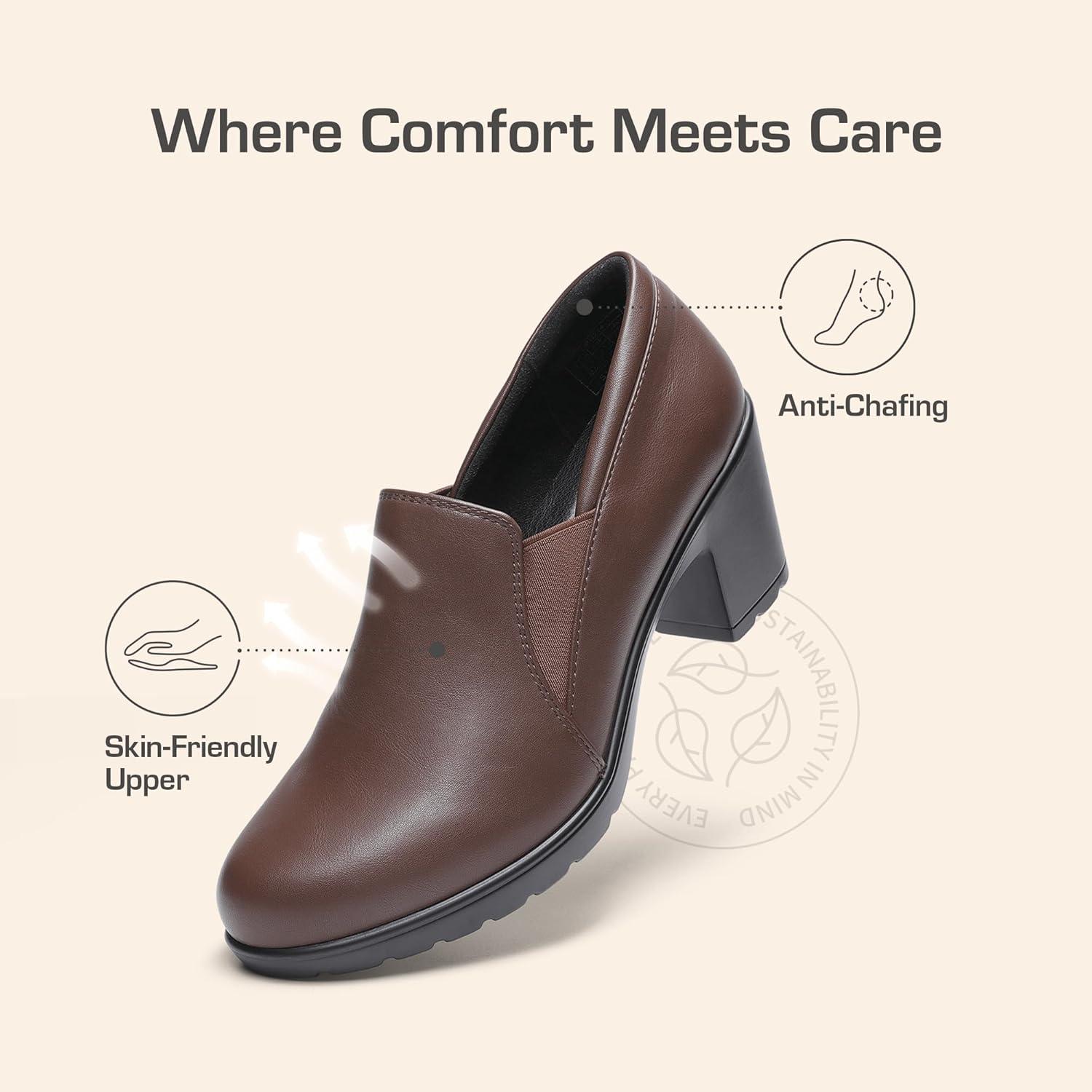 imageDREAM PAIRS Womens Low Chunky Block Heels Pumps Comfortable Slipon Heeled Loafers Dress Work Shoes for Office Business LOLADark Brown