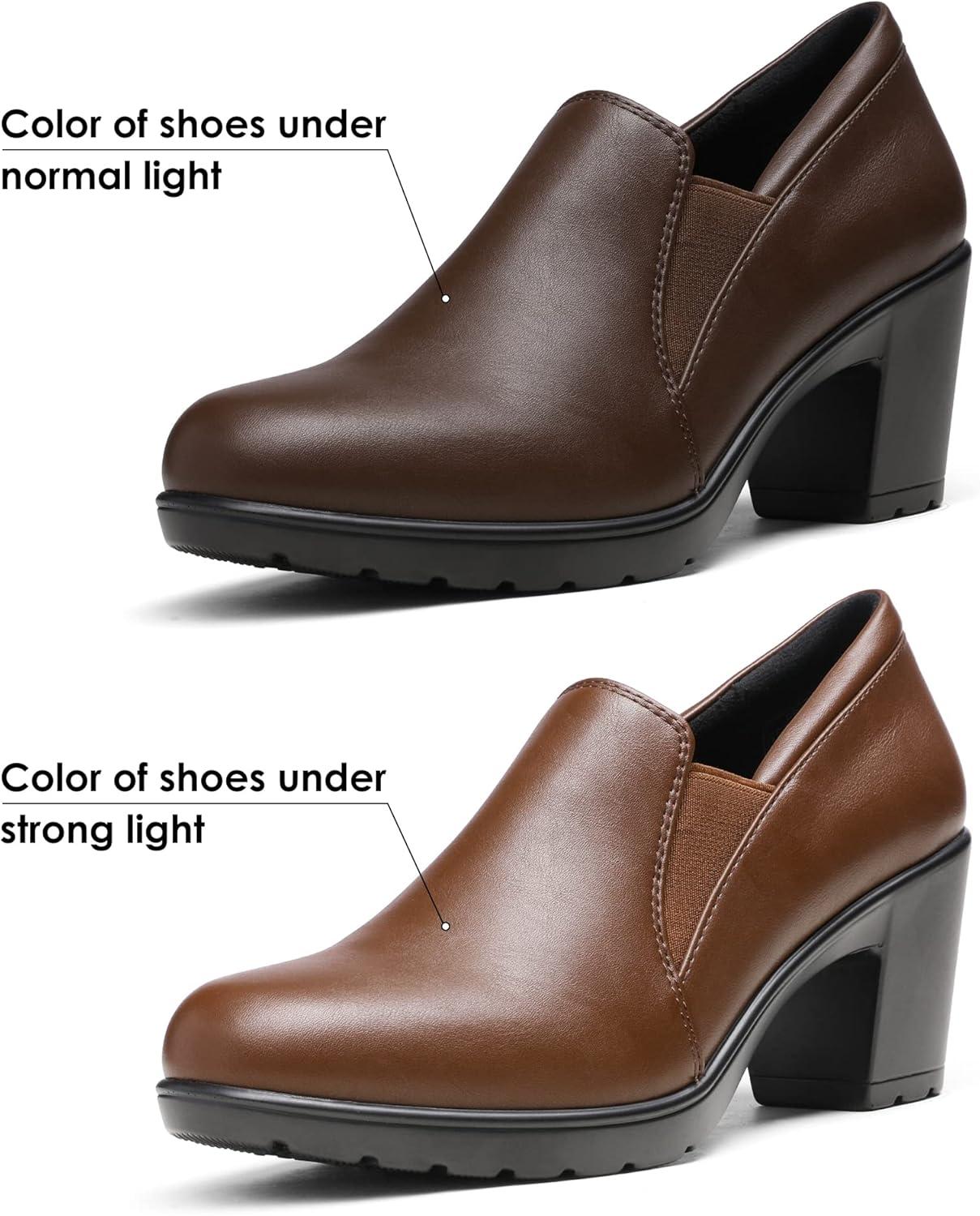 imageDREAM PAIRS Womens Low Chunky Block Heels Pumps Comfortable Slipon Heeled Loafers Dress Work Shoes for Office Business LOLADark Brown