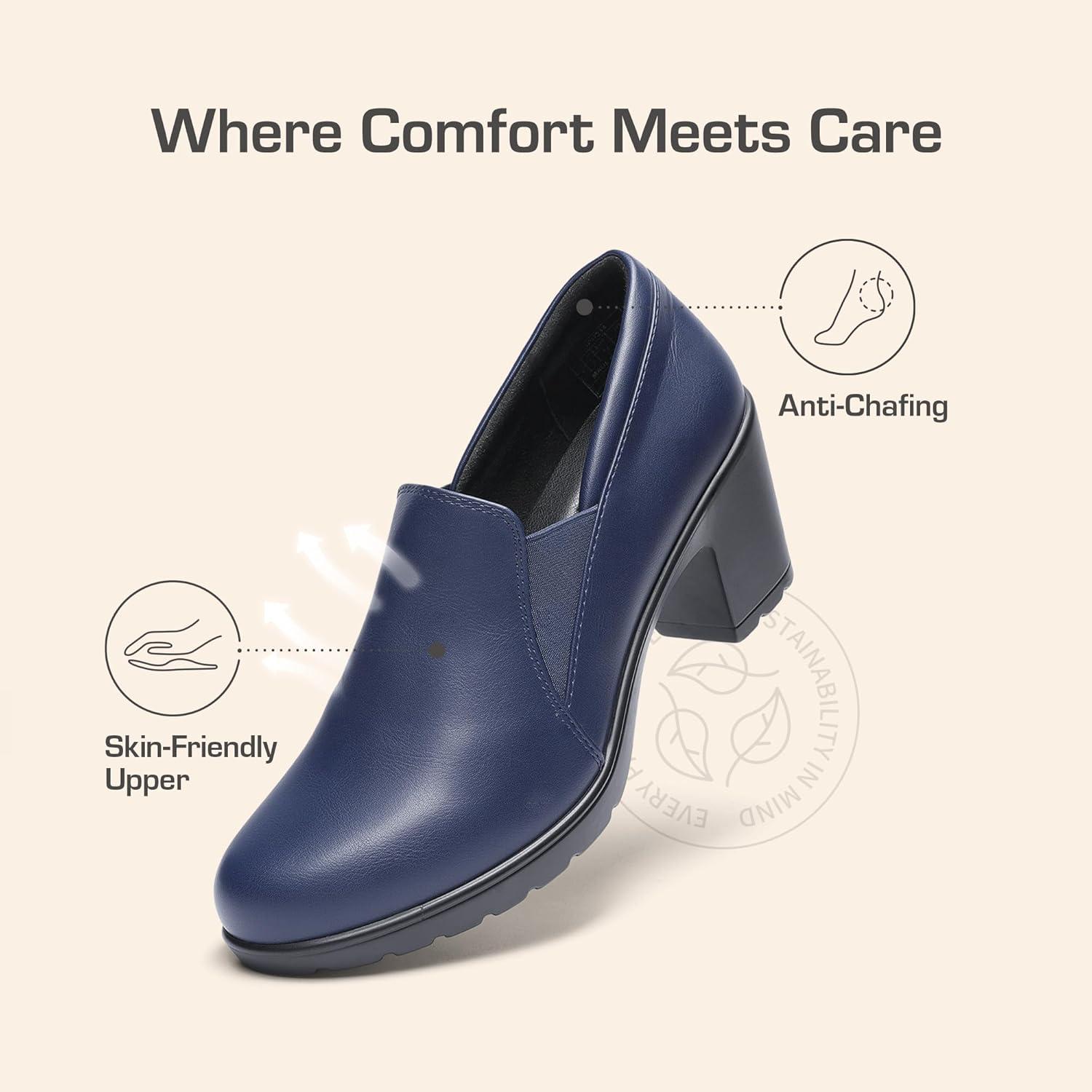 imageDREAM PAIRS Womens Low Chunky Block Heels Pumps Comfortable Slipon Heeled Loafers Dress Work Shoes for Office Business LOLANavy