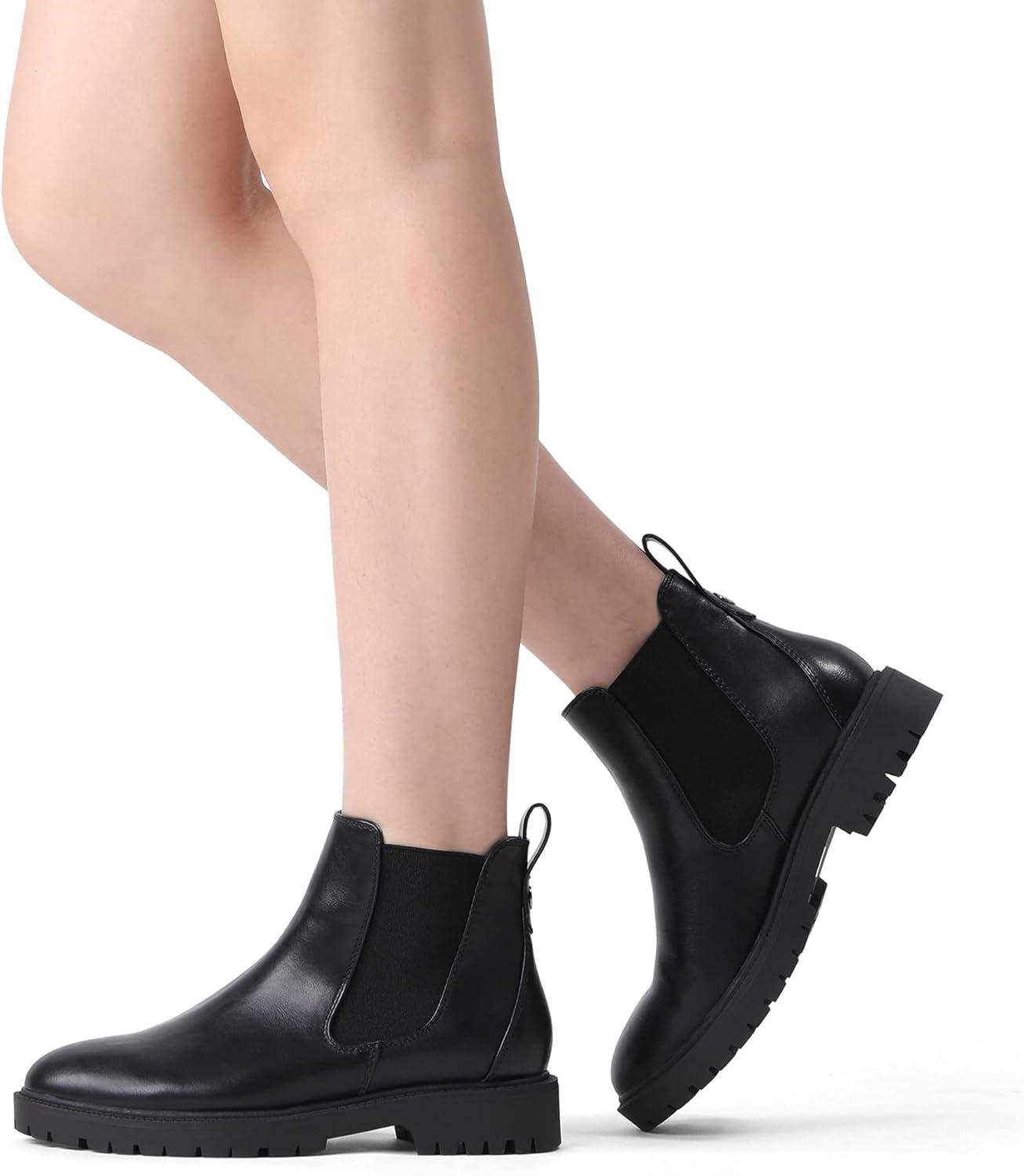 imageDREAM PAIRS Womens Low Heel Chelsea Ankle Boots Fashion Slip On Elastic Fall Booties ShoesBlackPu