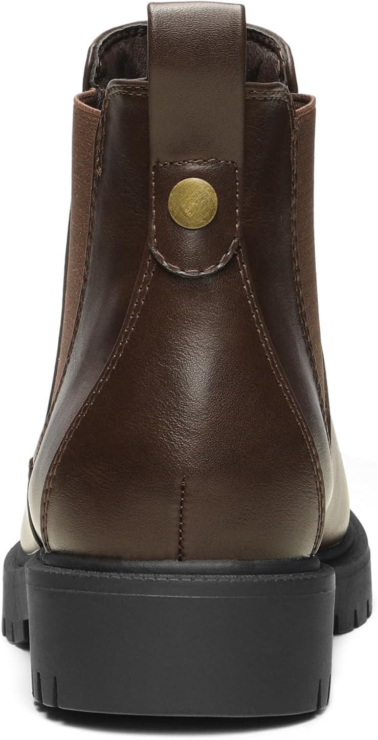 imageDREAM PAIRS Womens Low Heel Chelsea Ankle Boots Fashion Slip On Elastic Fall Booties ShoesBrownPu