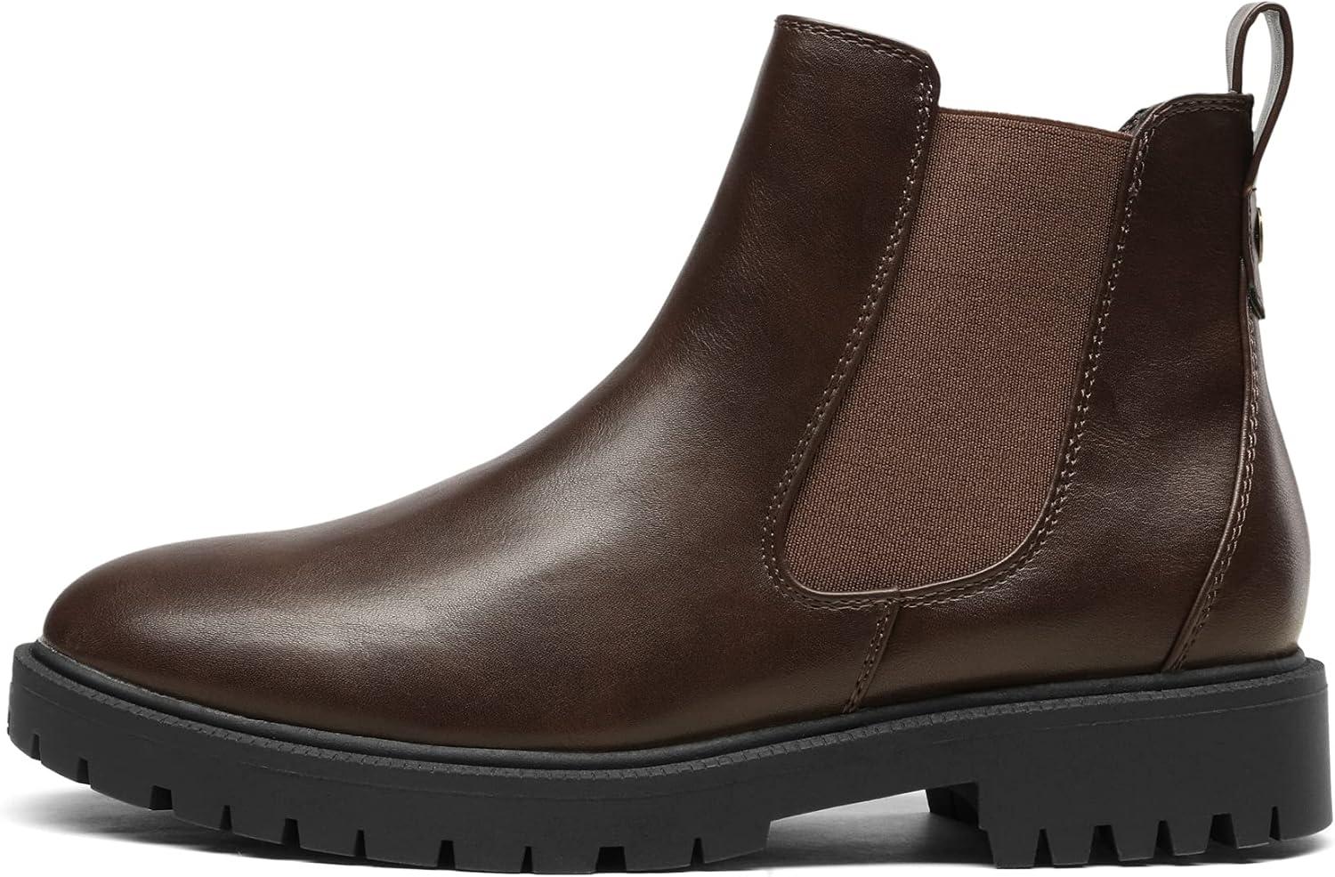 imageDREAM PAIRS Womens Low Heel Chelsea Ankle Boots Fashion Slip On Elastic Fall Booties ShoesBrownPu