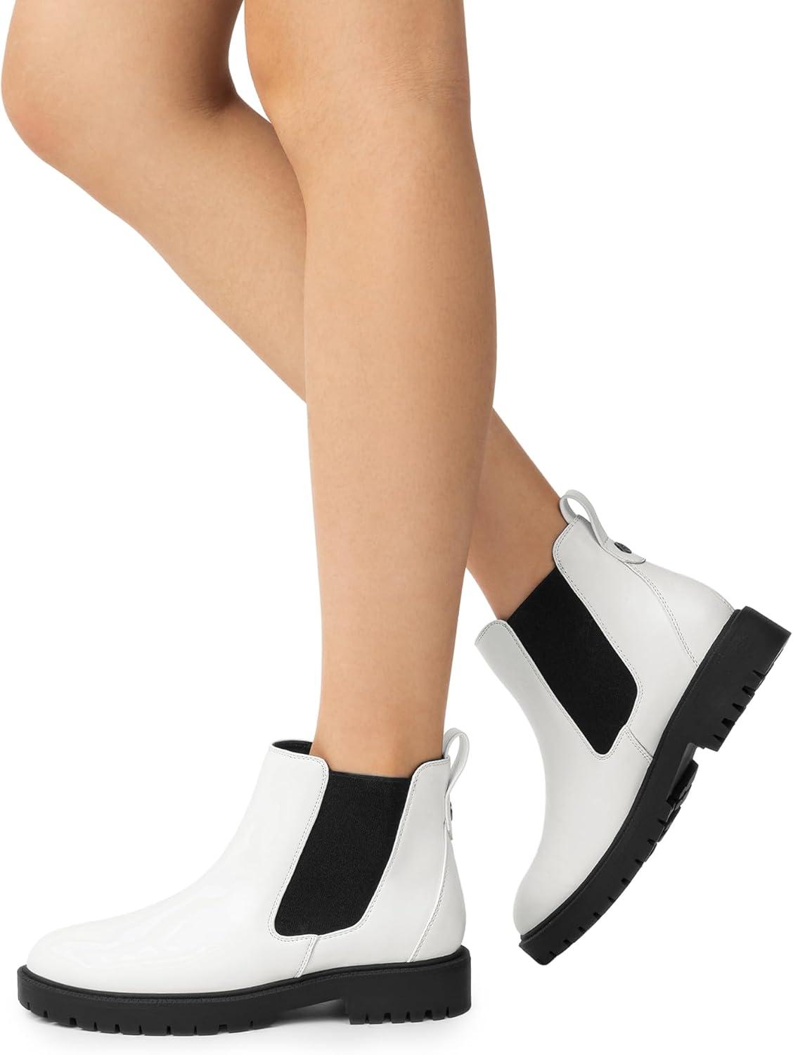 imageDREAM PAIRS Womens Low Heel Chelsea Ankle Boots Fashion Slip On Elastic Fall Booties ShoesWhiteBlack