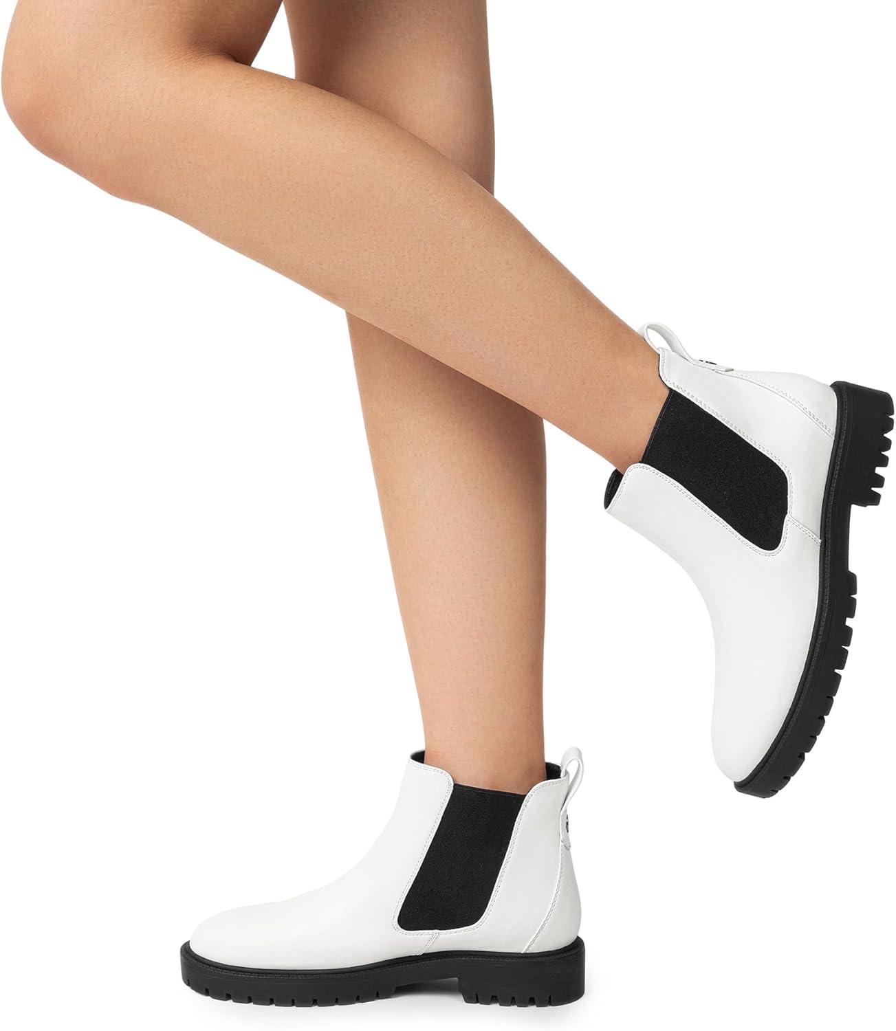 imageDREAM PAIRS Womens Low Heel Chelsea Ankle Boots Fashion Slip On Elastic Fall Booties ShoesWhiteBlack