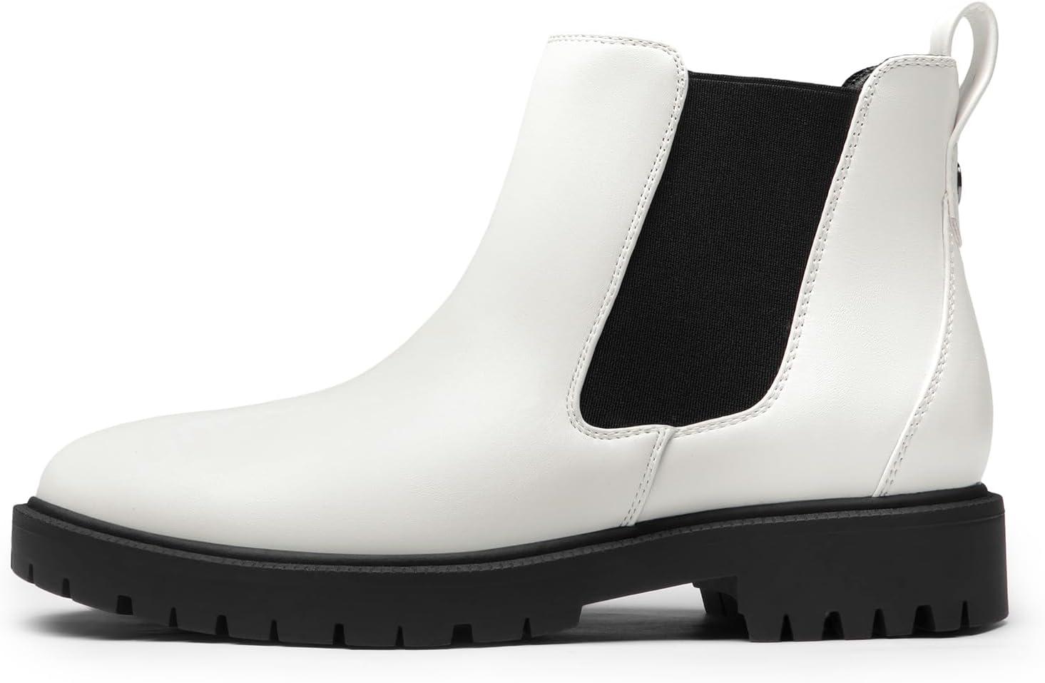 imageDREAM PAIRS Womens Low Heel Chelsea Ankle Boots Fashion Slip On Elastic Fall Booties ShoesWhiteBlack