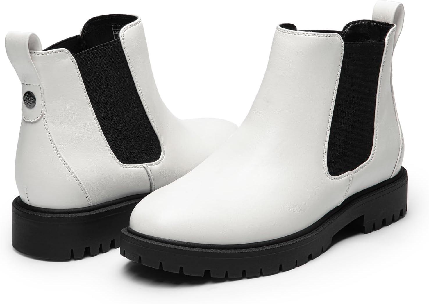 imageDREAM PAIRS Womens Low Heel Chelsea Ankle Boots Fashion Slip On Elastic Fall Booties ShoesWhiteBlack