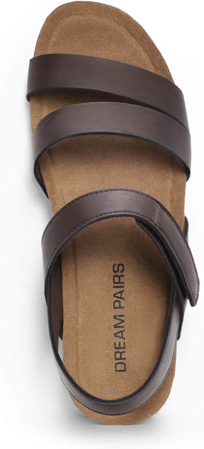 imageDREAM PAIRS Womens Low Heel Wedge Sandals RoundToe Comfortable Casual Flatform Dress Shoes with Arch SupportBrown