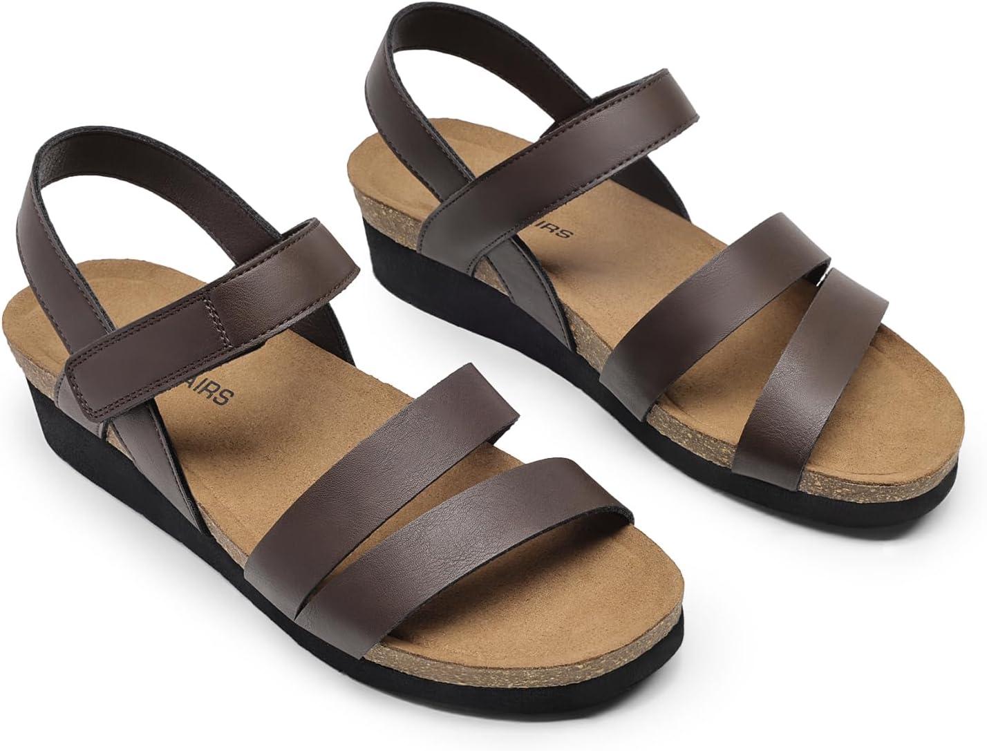 imageDREAM PAIRS Womens Low Heel Wedge Sandals RoundToe Comfortable Casual Flatform Dress Shoes with Arch SupportBrown