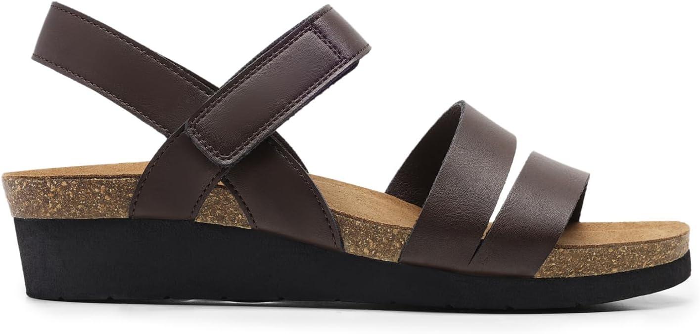 imageDREAM PAIRS Womens Low Heel Wedge Sandals RoundToe Comfortable Casual Flatform Dress Shoes with Arch SupportBrown