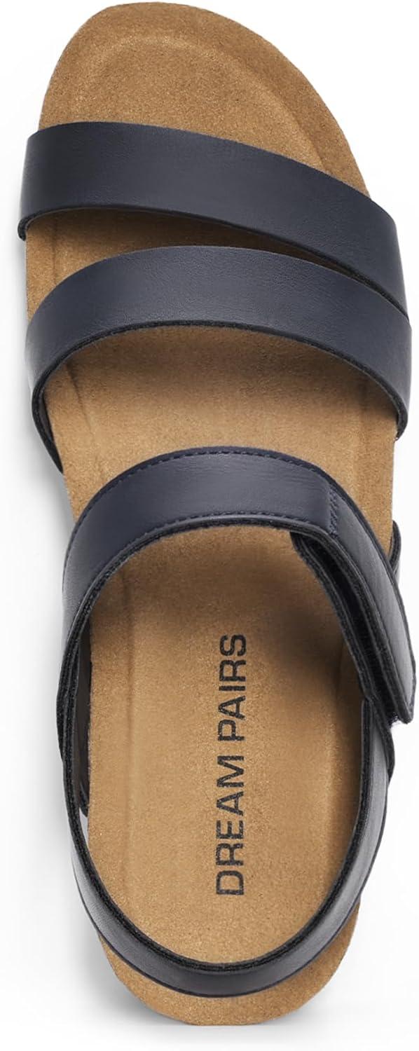 imageDREAM PAIRS Womens Low Heel Wedge Sandals RoundToe Comfortable Casual Flatform Dress Shoes with Arch SupportNavy