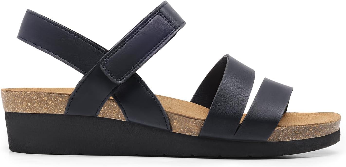 imageDREAM PAIRS Womens Low Heel Wedge Sandals RoundToe Comfortable Casual Flatform Dress Shoes with Arch SupportNavy