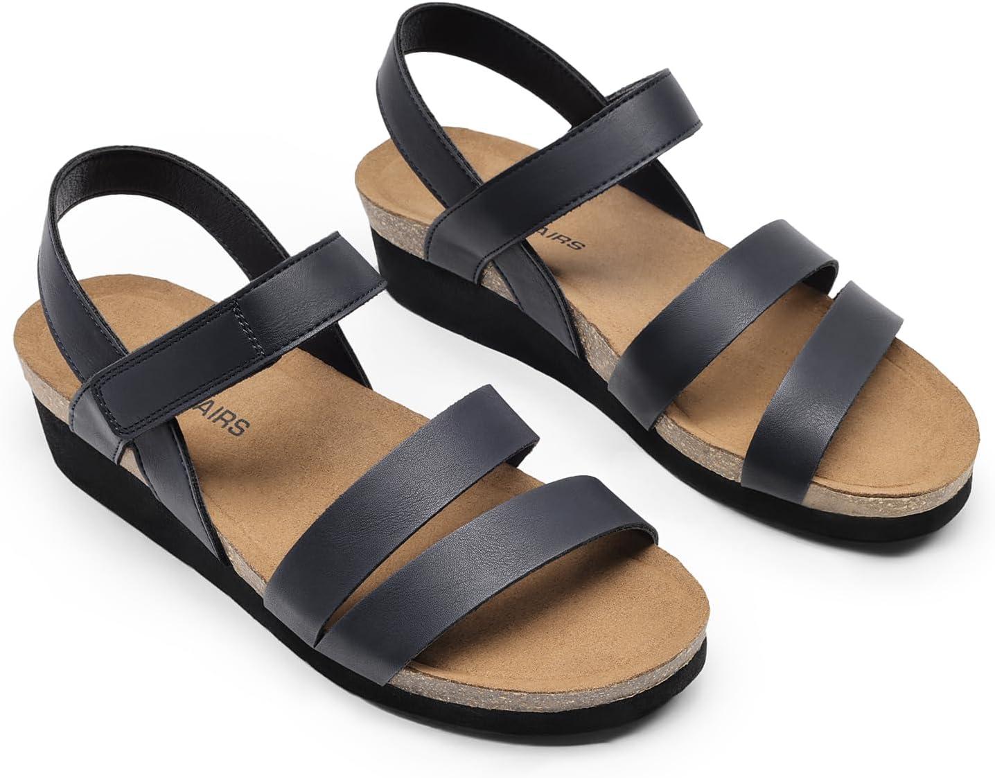 imageDREAM PAIRS Womens Low Heel Wedge Sandals RoundToe Comfortable Casual Flatform Dress Shoes with Arch SupportNavy