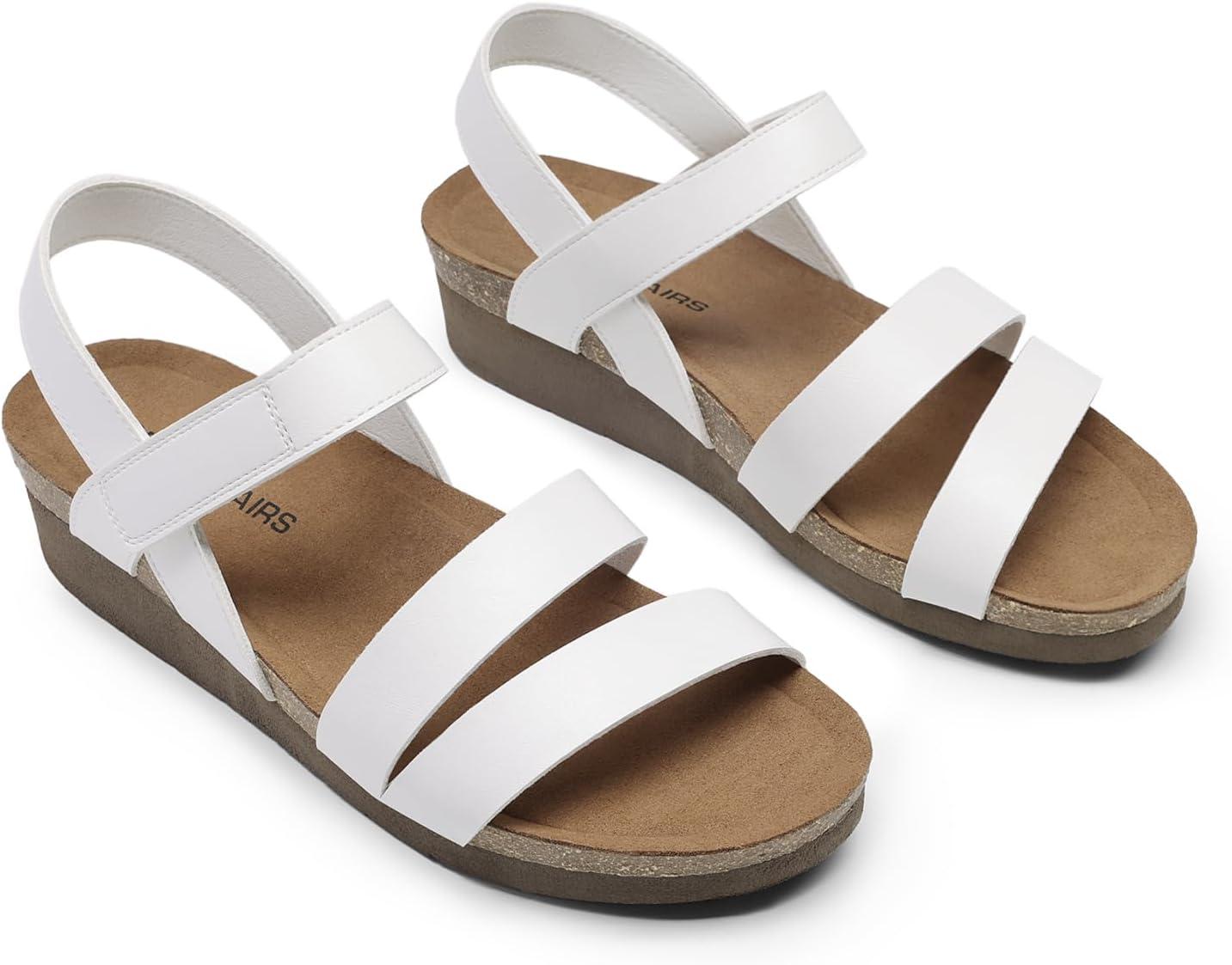 imageDREAM PAIRS Womens Low Heel Wedge Sandals RoundToe Comfortable Casual Flatform Dress Shoes with Arch SupportWhite