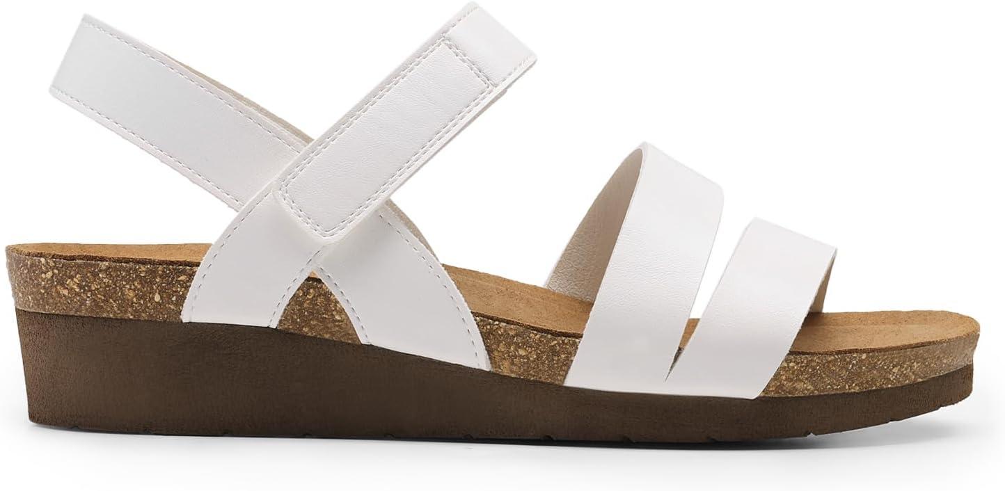 imageDREAM PAIRS Womens Low Heel Wedge Sandals RoundToe Comfortable Casual Flatform Dress Shoes with Arch SupportWhite