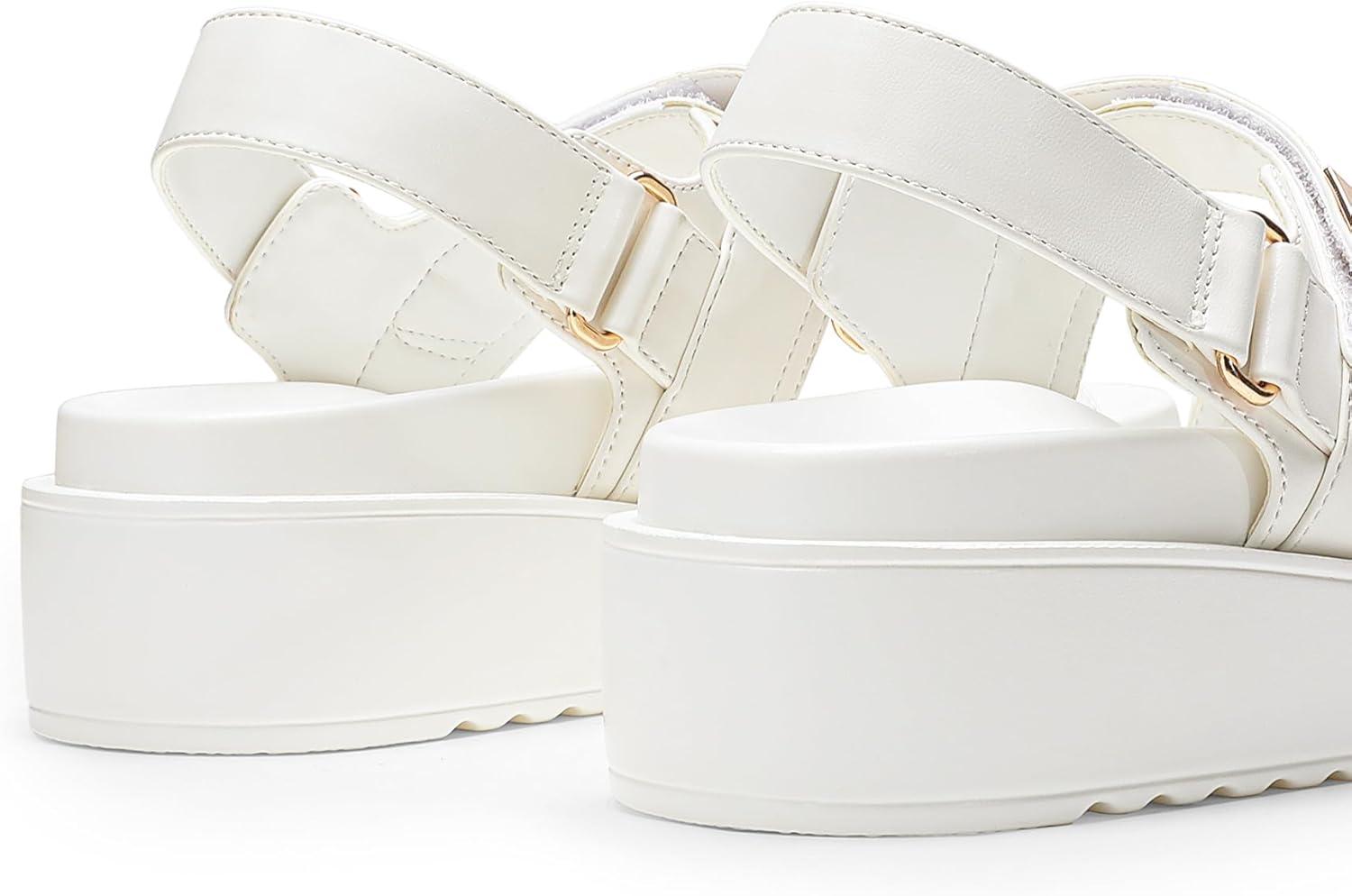 imageDREAM PAIRS Womens Low Wedge Sandals Comfortable Arch Support Platform Open toe Casual Dressy Flat Summer Sandals with Adjustable StrapsWhite