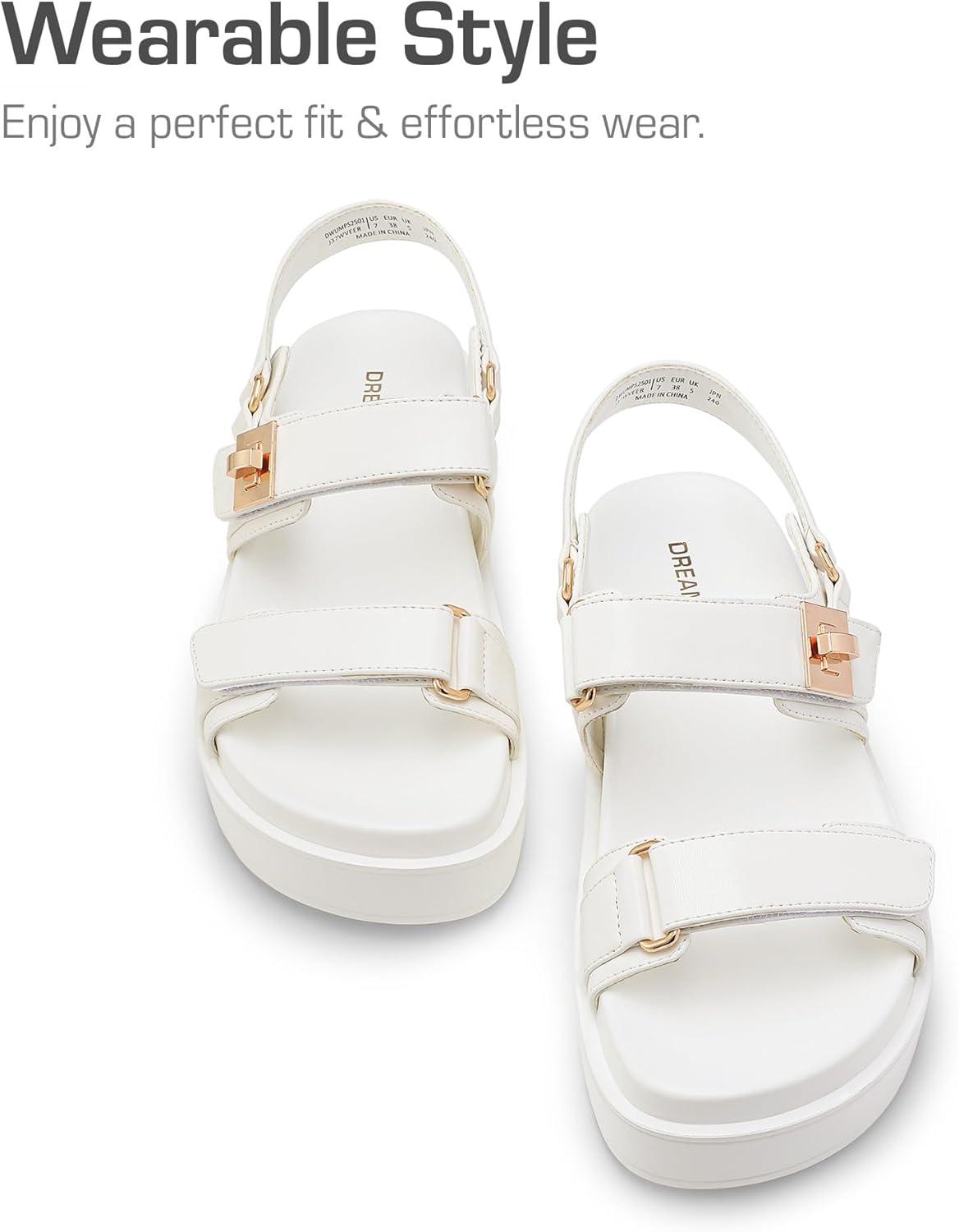 imageDREAM PAIRS Womens Low Wedge Sandals Comfortable Arch Support Platform Open toe Casual Dressy Flat Summer Sandals with Adjustable StrapsWhite