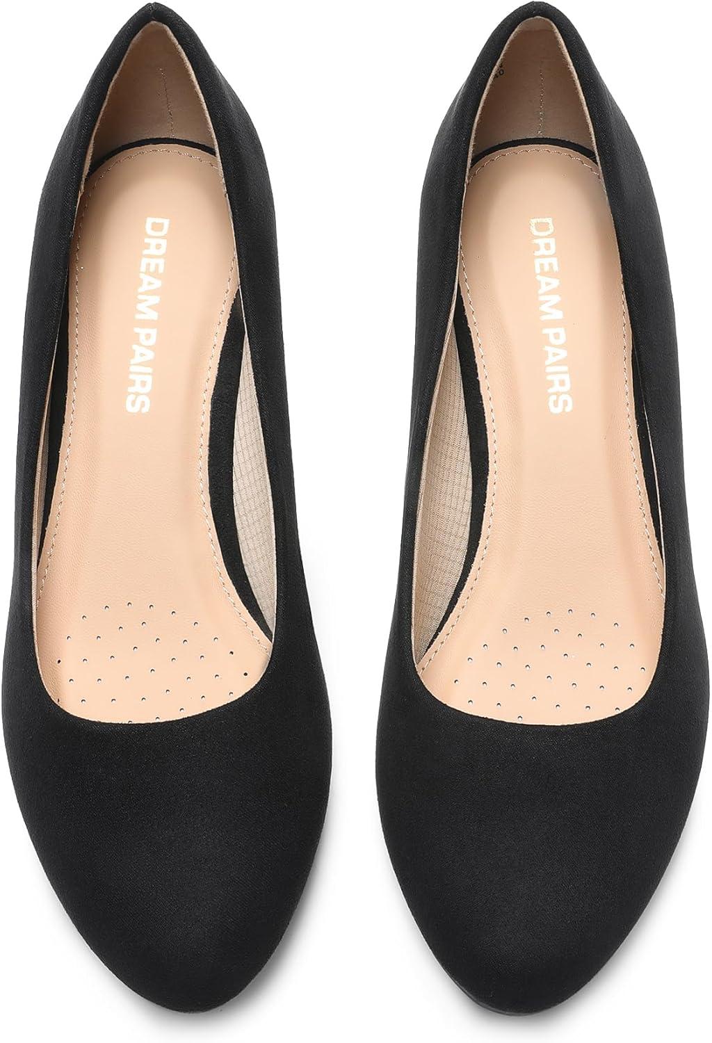 imageDREAM PAIRS Womens Low Wedges Heels Closed Round Toe Pumps Comfortable Slip On Dress Work Wedding ShoesBlacksuede
