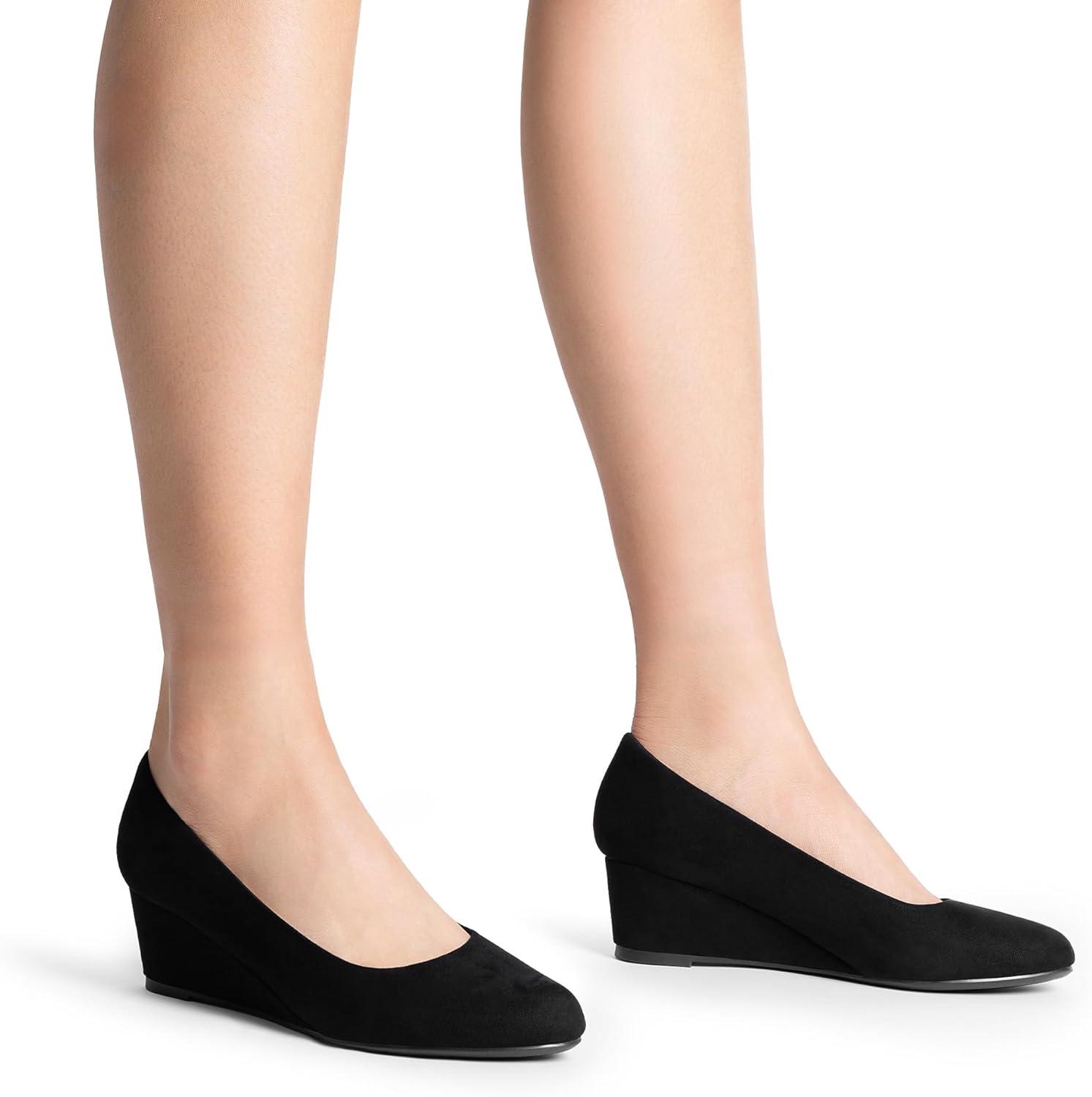 imageDREAM PAIRS Womens Low Wedges Heels Closed Round Toe Pumps Comfortable Slip On Dress Work Wedding ShoesBlacksuede