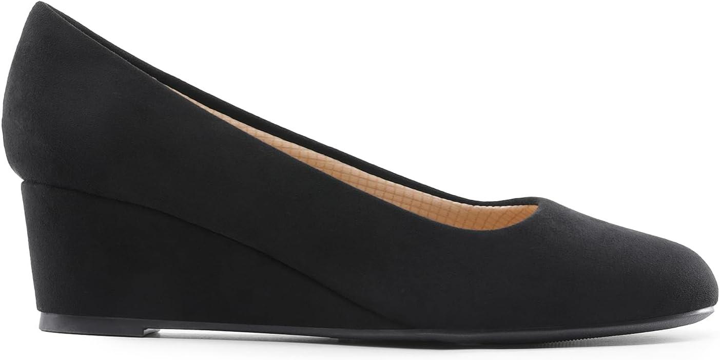 imageDREAM PAIRS Womens Low Wedges Heels Closed Round Toe Pumps Comfortable Slip On Dress Work Wedding ShoesBlacksuede
