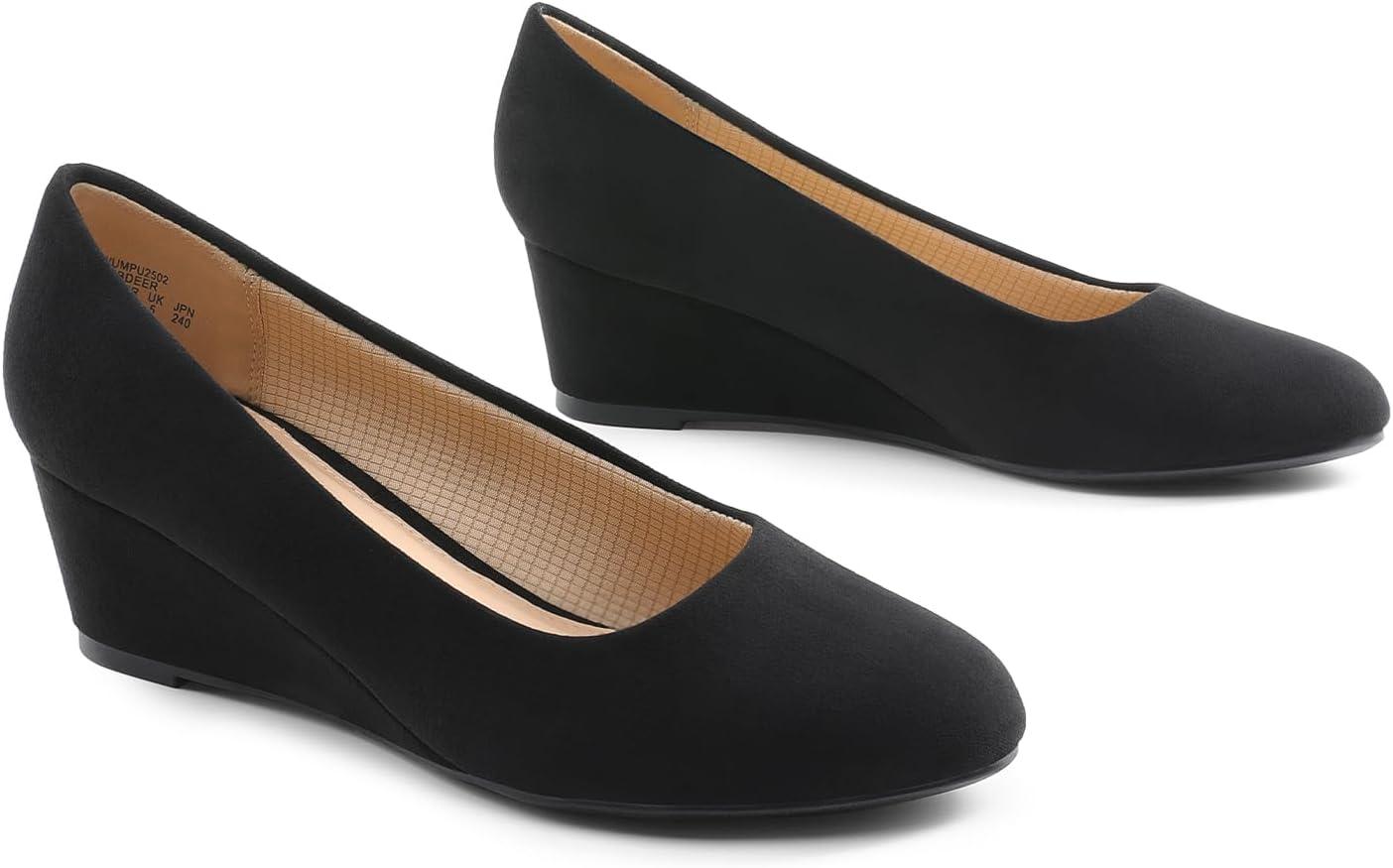 imageDREAM PAIRS Womens Low Wedges Heels Closed Round Toe Pumps Comfortable Slip On Dress Work Wedding ShoesBlacksuede