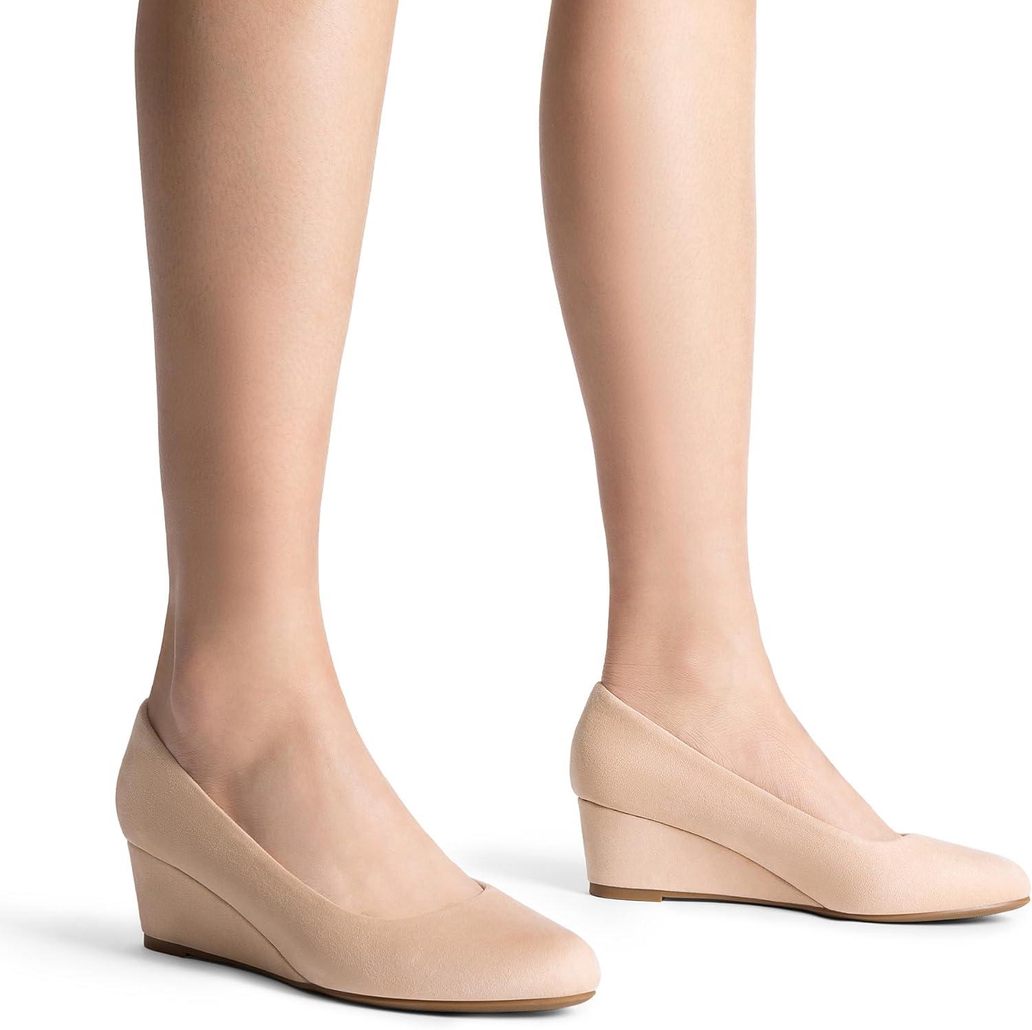 imageDREAM PAIRS Womens Low Wedges Heels Closed Round Toe Pumps Comfortable Slip On Dress Work Wedding ShoesNude