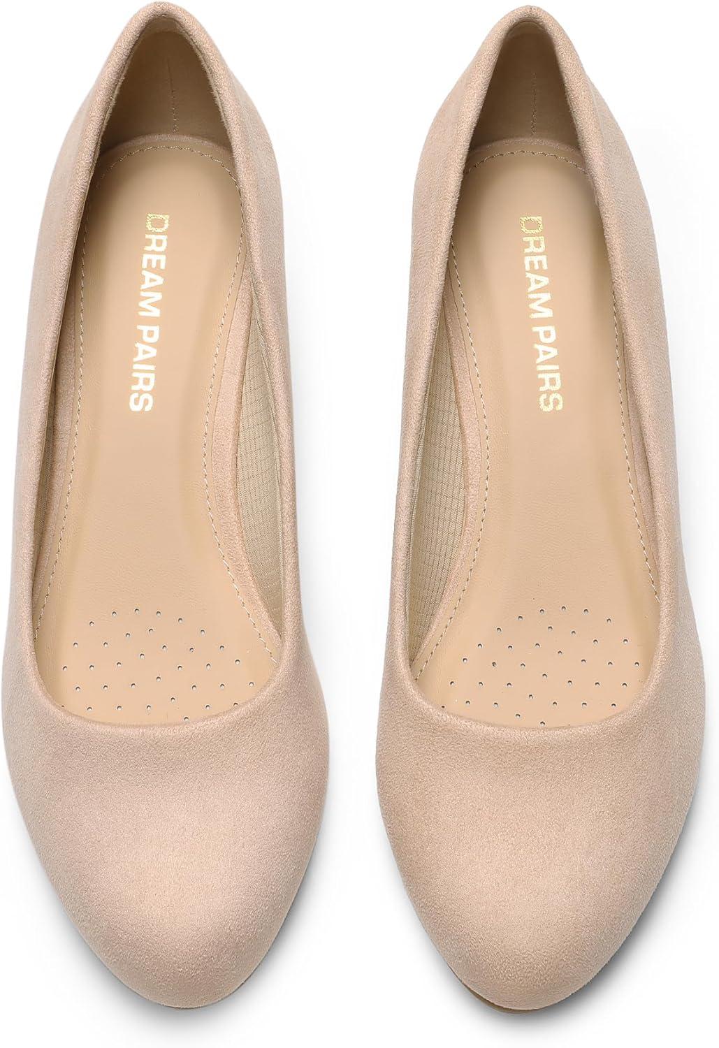 imageDREAM PAIRS Womens Low Wedges Heels Closed Round Toe Pumps Comfortable Slip On Dress Work Wedding ShoesNude