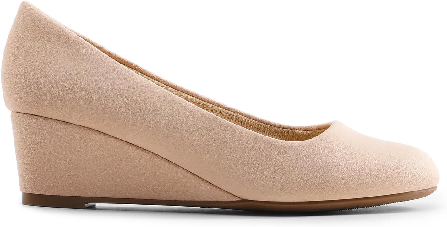 imageDREAM PAIRS Womens Low Wedges Heels Closed Round Toe Pumps Comfortable Slip On Dress Work Wedding ShoesNude