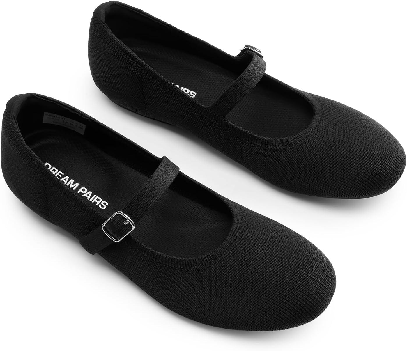 imageDREAM PAIRS Womens Mary Jane Ballet Flat Shoes Dressy Foldable Knit Flats with Arch Support Comfortable for Casual Work OfficeBlack