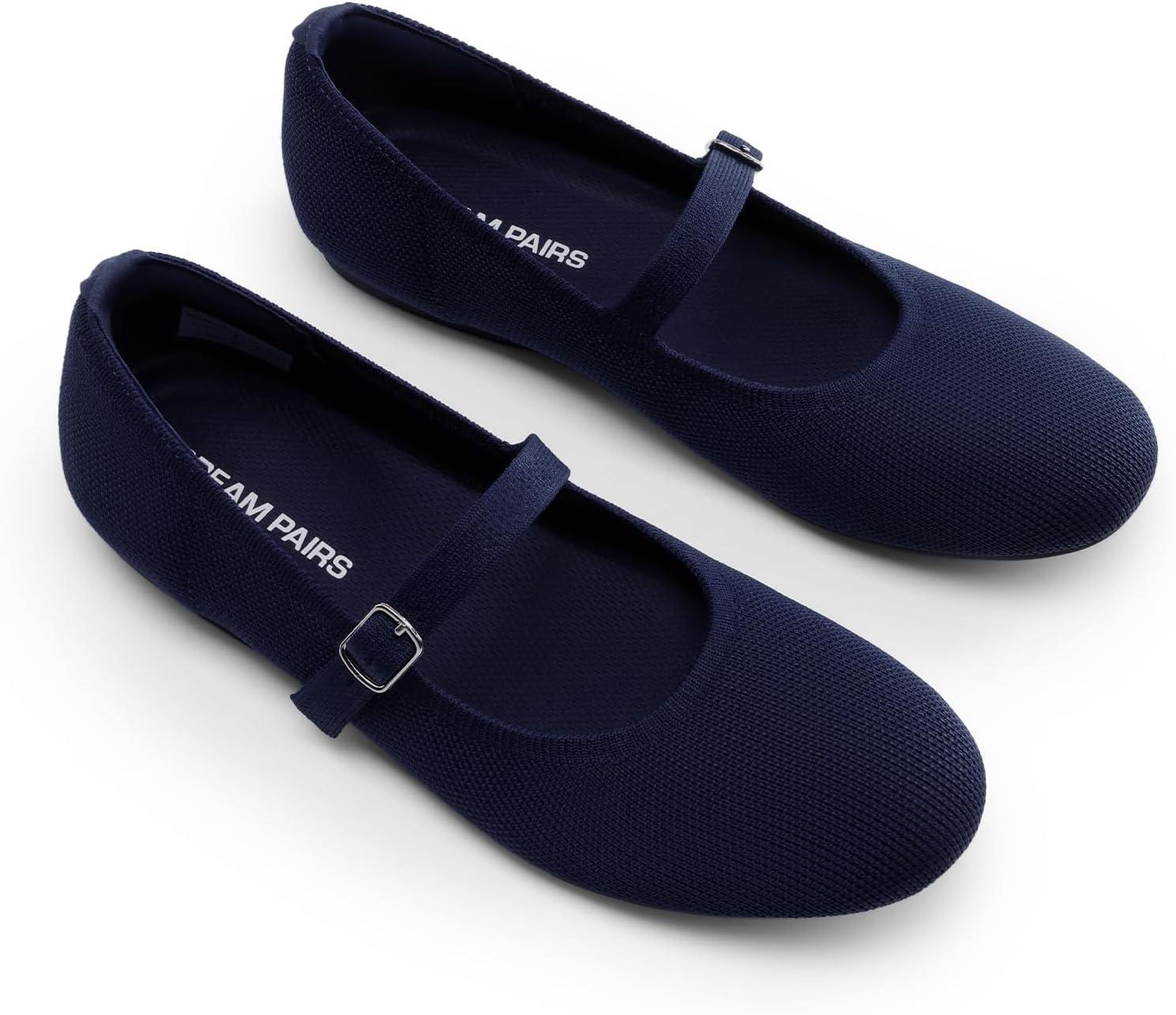 imageDREAM PAIRS Womens Mary Jane Ballet Flat Shoes Dressy Foldable Knit Flats with Arch Support Comfortable for Casual Work OfficeNavy