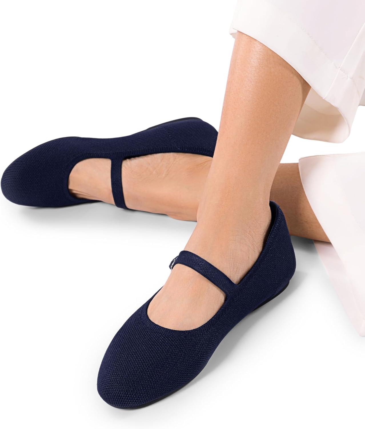 imageDREAM PAIRS Womens Mary Jane Ballet Flat Shoes Dressy Foldable Knit Flats with Arch Support Comfortable for Casual Work OfficeNavy