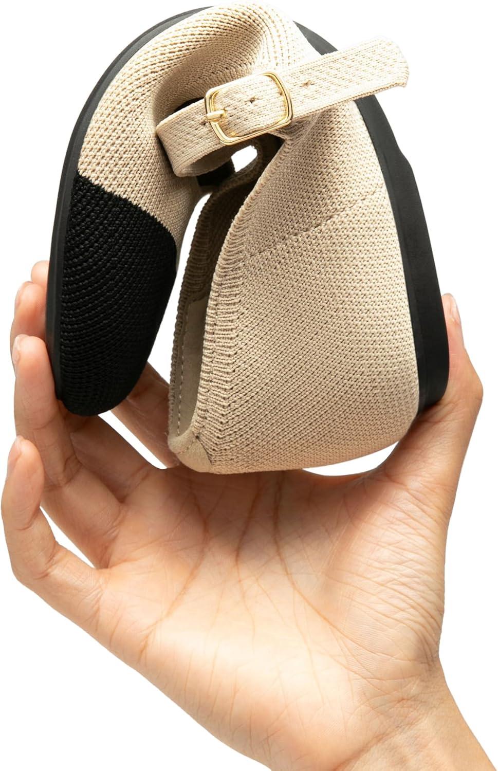 imageDREAM PAIRS Womens Mary Jane Ballet Flat Shoes Dressy Foldable Knit Flats with Arch Support Comfortable for Casual Work OfficeNudeBlack