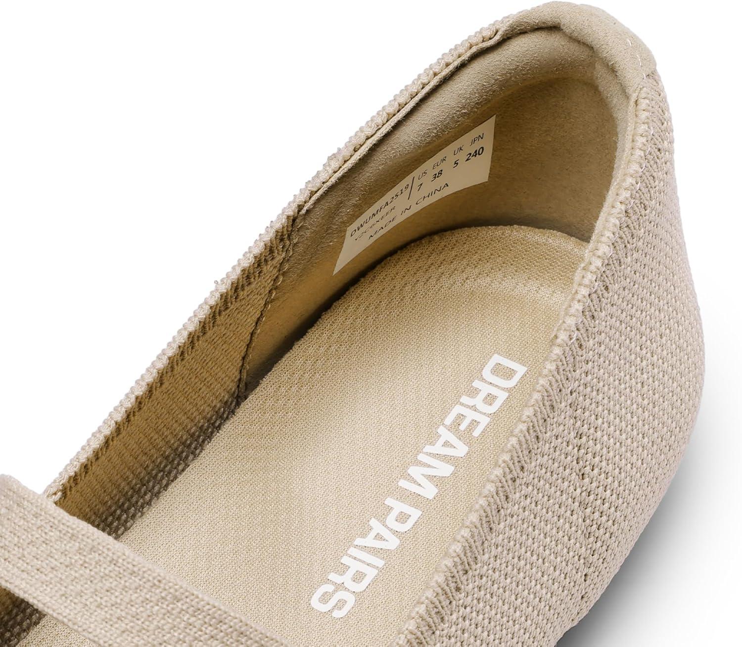 imageDREAM PAIRS Womens Mary Jane Ballet Flat Shoes Dressy Foldable Knit Flats with Arch Support Comfortable for Casual Work OfficeNudeBlack