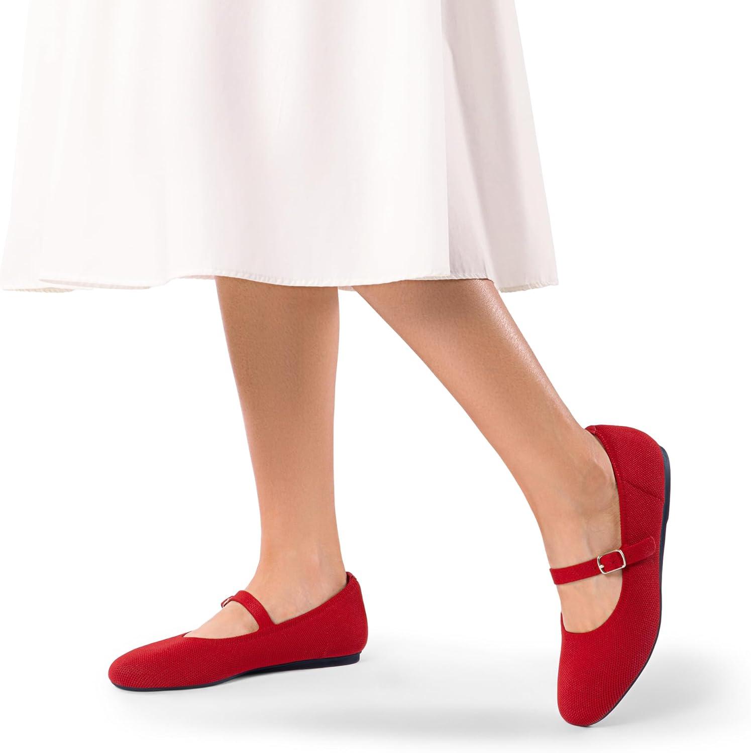 imageDREAM PAIRS Womens Mary Jane Ballet Flat Shoes Dressy Foldable Knit Flats with Arch Support Comfortable for Casual Work OfficeRed