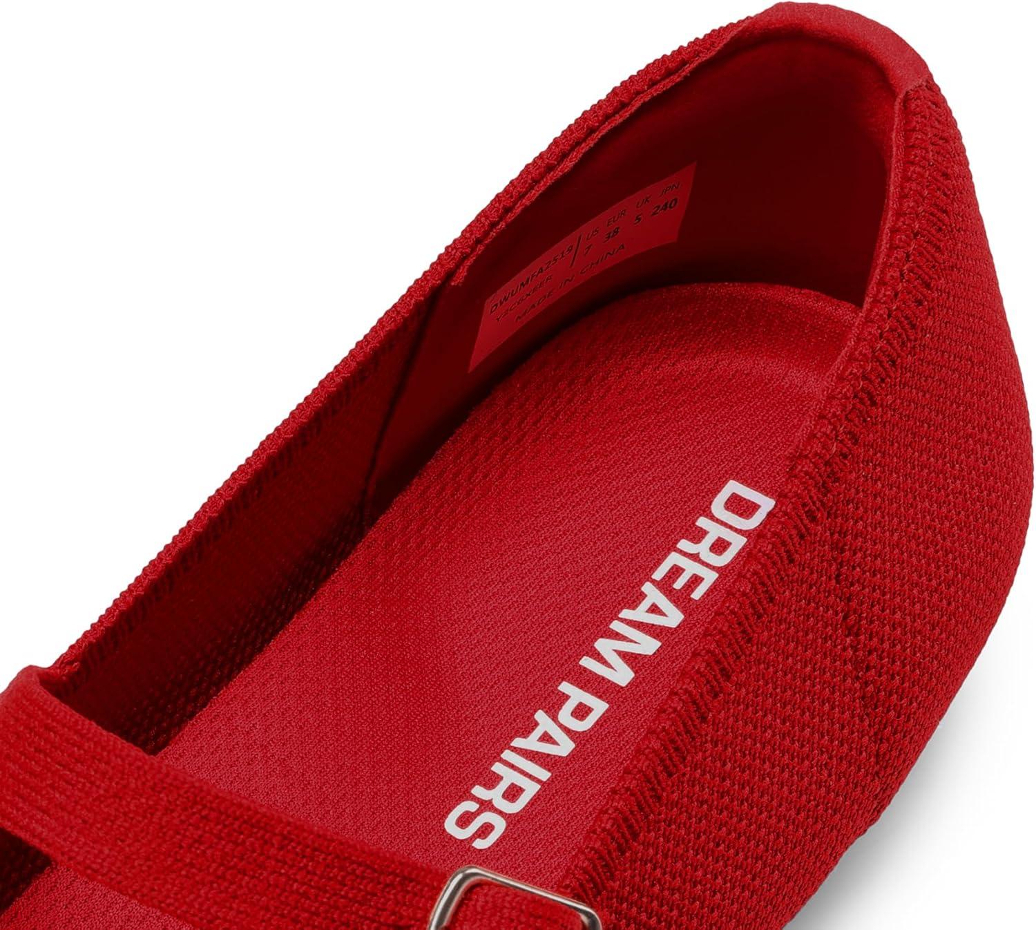imageDREAM PAIRS Womens Mary Jane Ballet Flat Shoes Dressy Foldable Knit Flats with Arch Support Comfortable for Casual Work OfficeRed