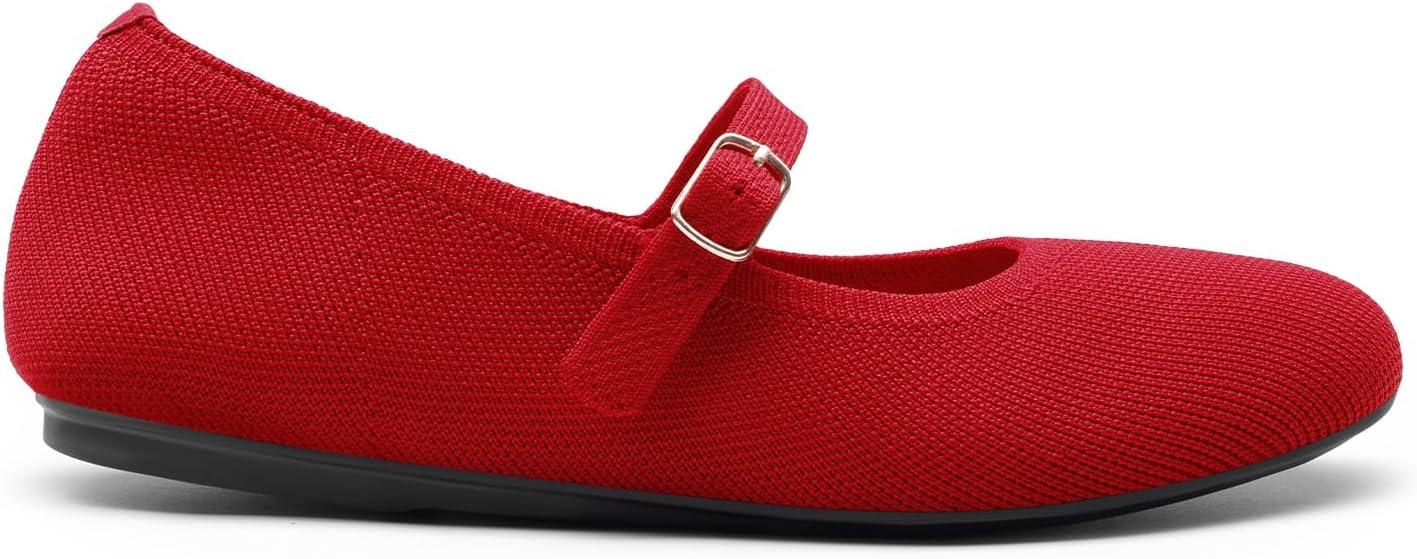 imageDREAM PAIRS Womens Mary Jane Ballet Flat Shoes Dressy Foldable Knit Flats with Arch Support Comfortable for Casual Work OfficeRed