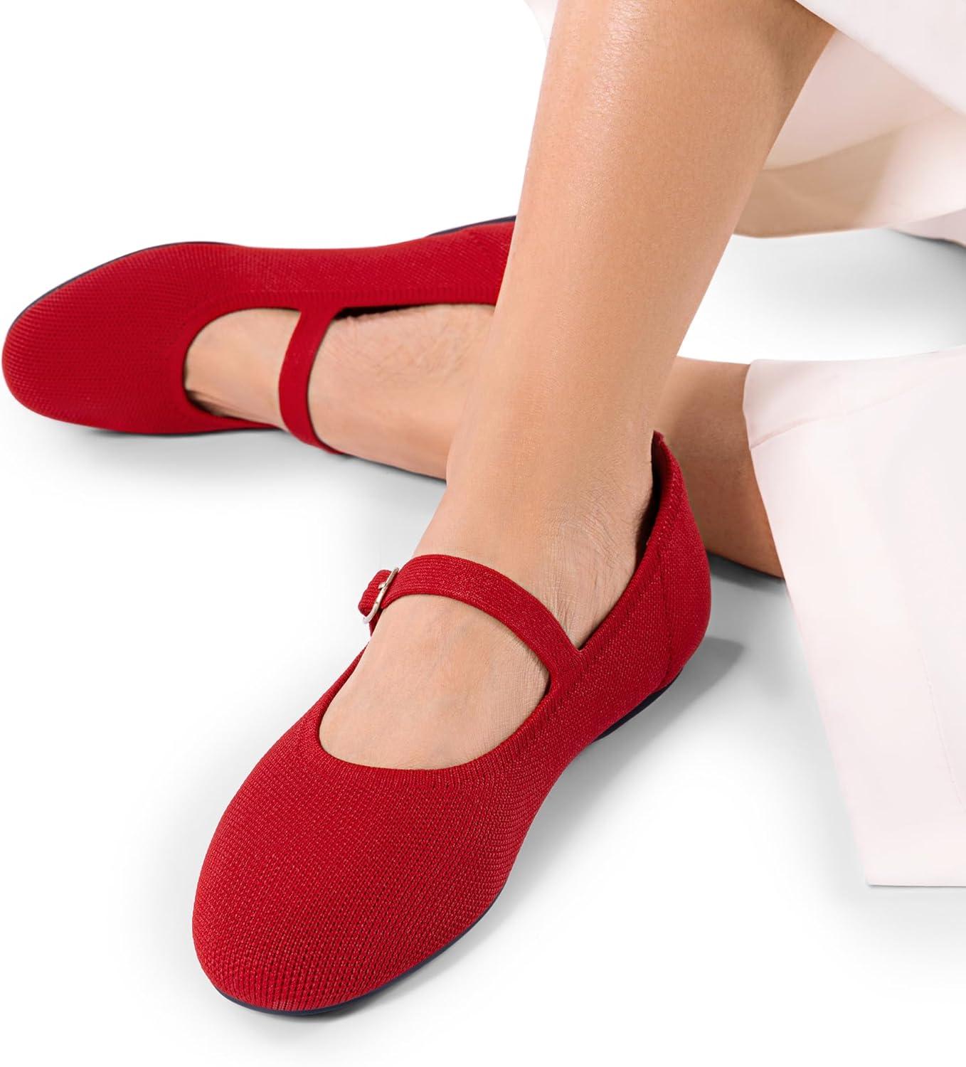 imageDREAM PAIRS Womens Mary Jane Ballet Flat Shoes Dressy Foldable Knit Flats with Arch Support Comfortable for Casual Work OfficeRed