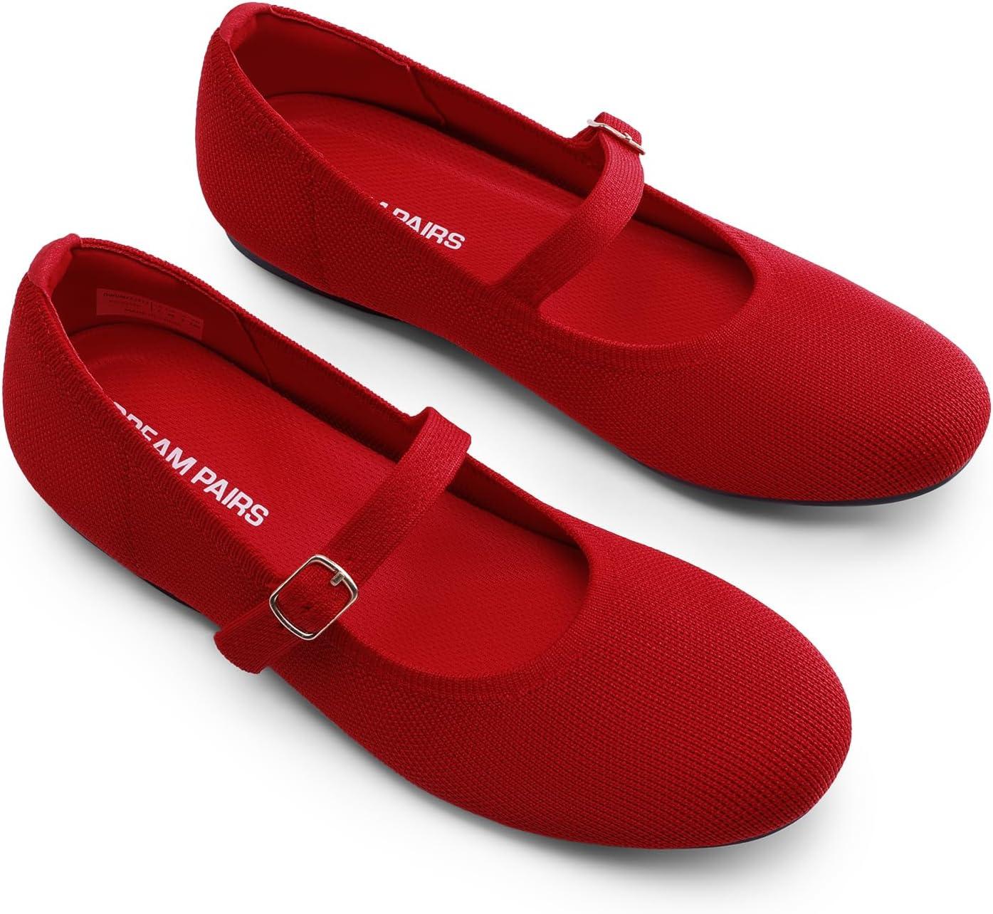 imageDREAM PAIRS Womens Mary Jane Ballet Flat Shoes Dressy Foldable Knit Flats with Arch Support Comfortable for Casual Work OfficeRed