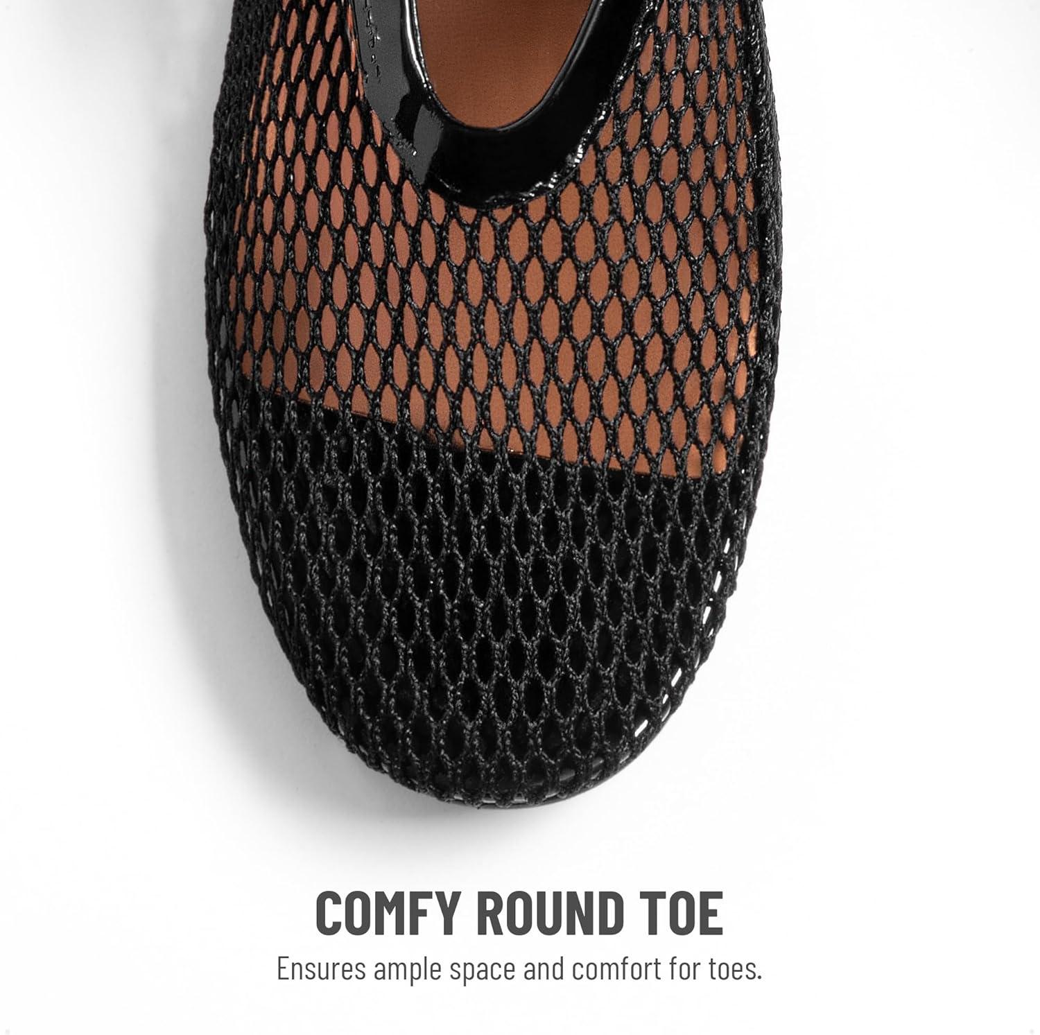 imageDREAM PAIRS Womens Mesh Ballet Flats Dressy Round Toe Comfortable Mary Jane Flat Shoes with Buckle StrapBlack