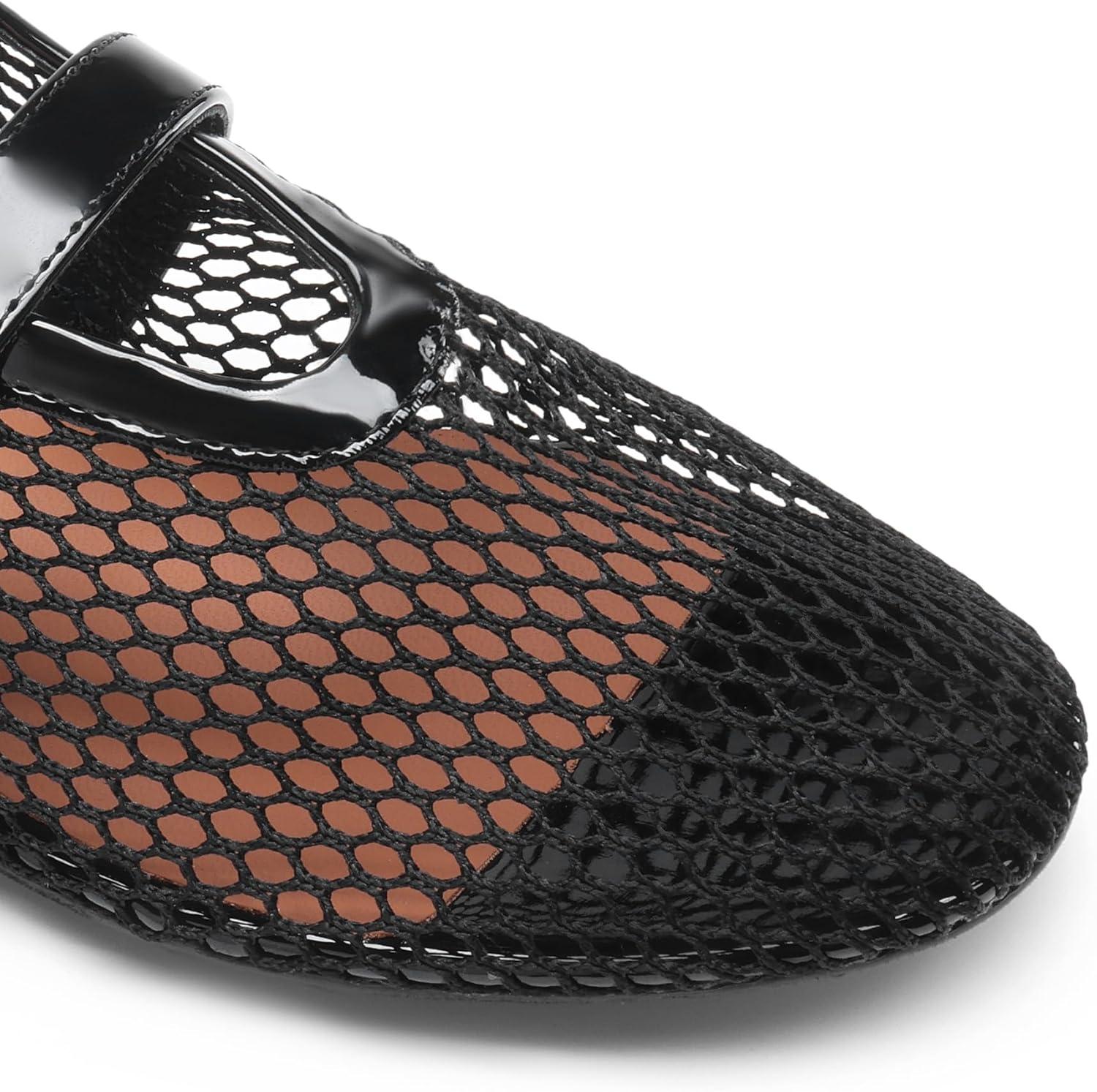 imageDREAM PAIRS Womens Mesh Ballet Flats Dressy Round Toe Comfortable Mary Jane Flat Shoes with Buckle StrapBlack